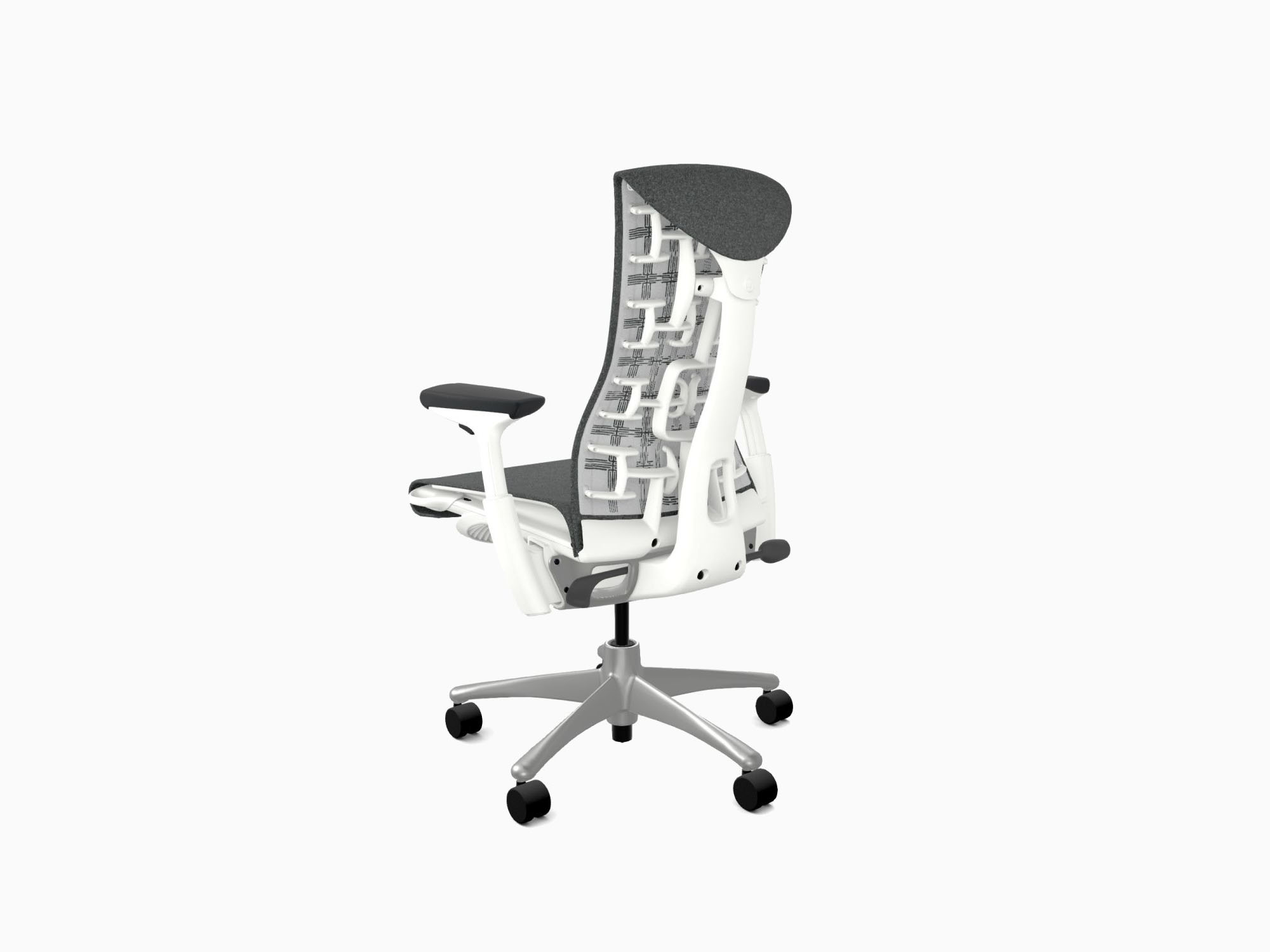 Back angle view of Embody office chair in Sync Dark Carbon