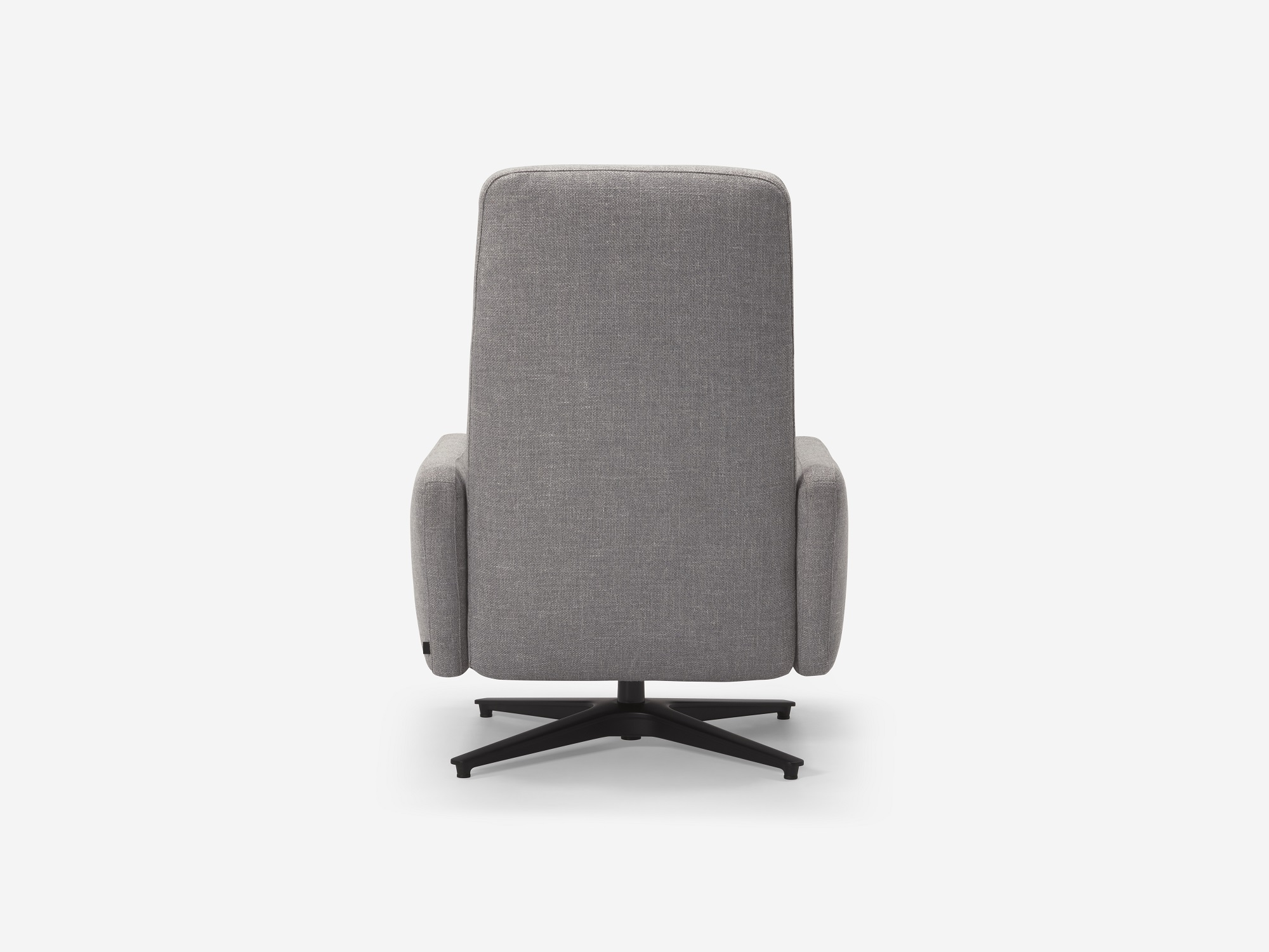 Back view of grey fabric reclining chair