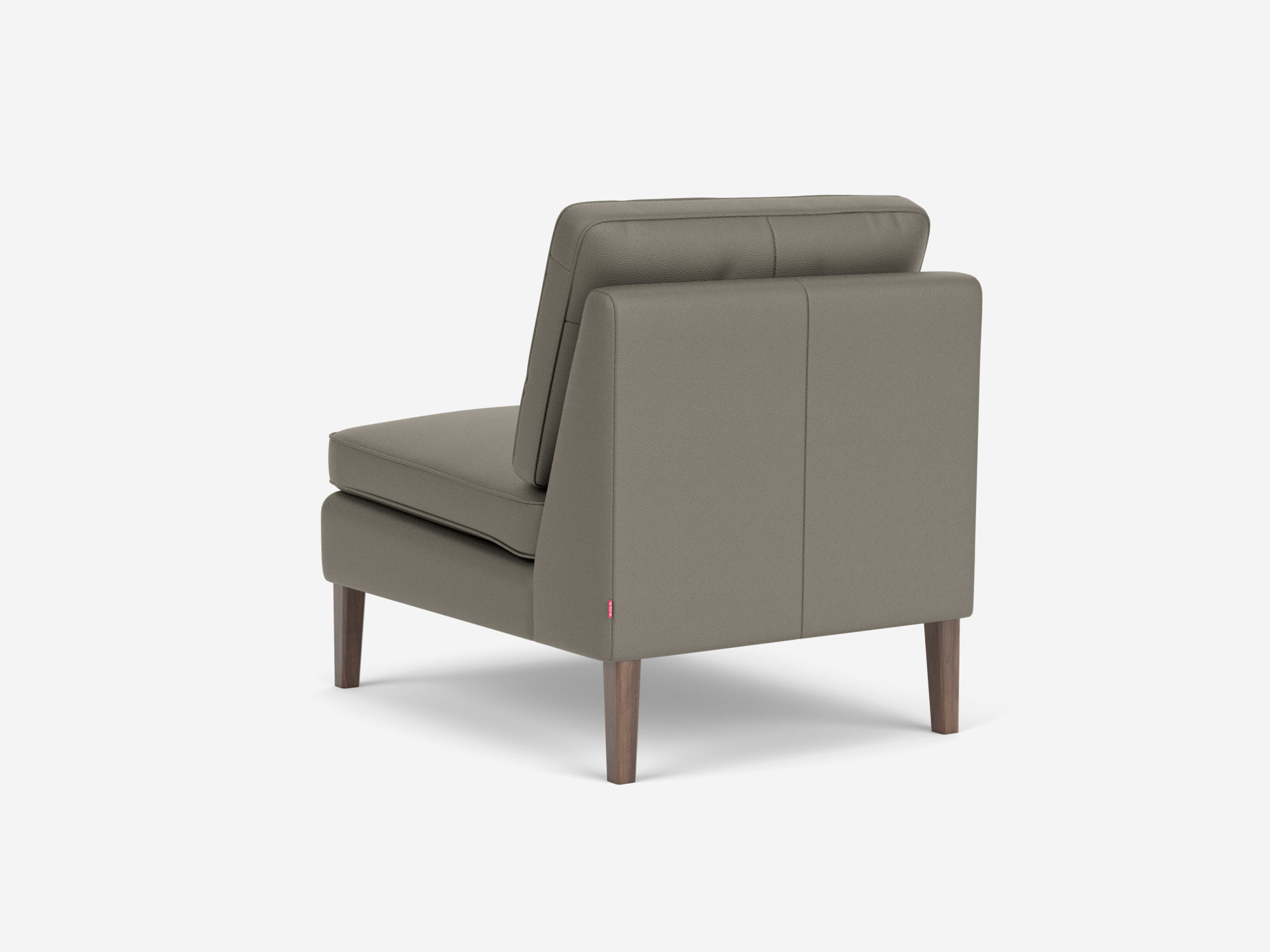 Back angled view of the Skye mid century modern armless chair in grey leather