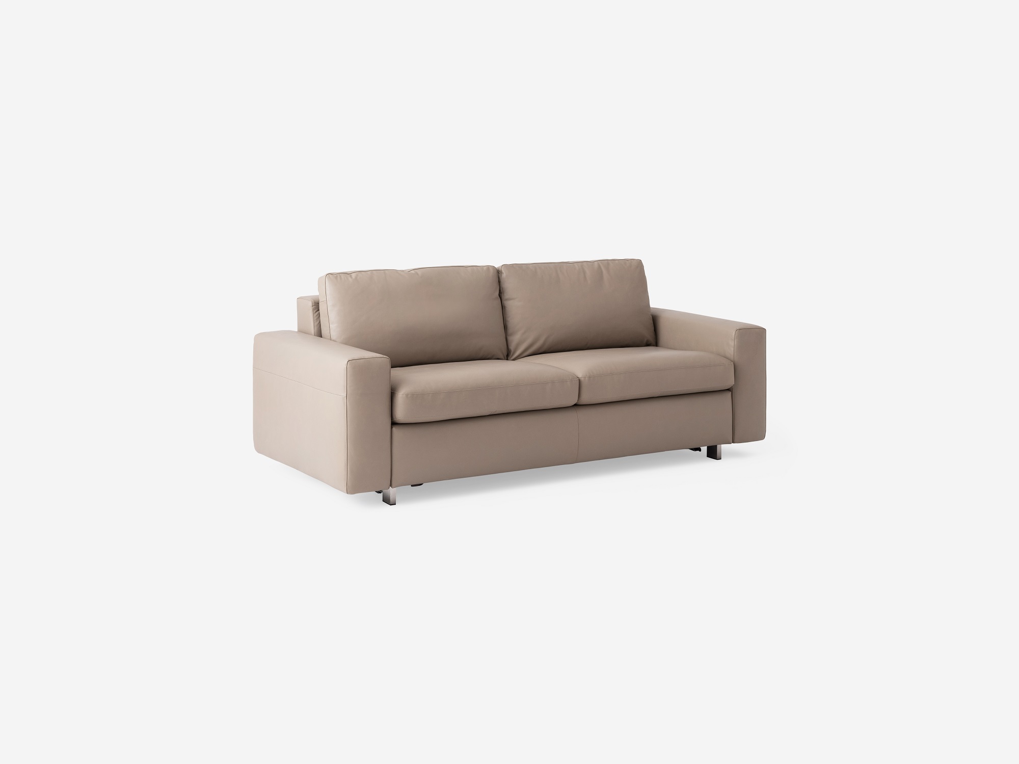 Angled view of the Reva modern sleeper sofa in beige leather