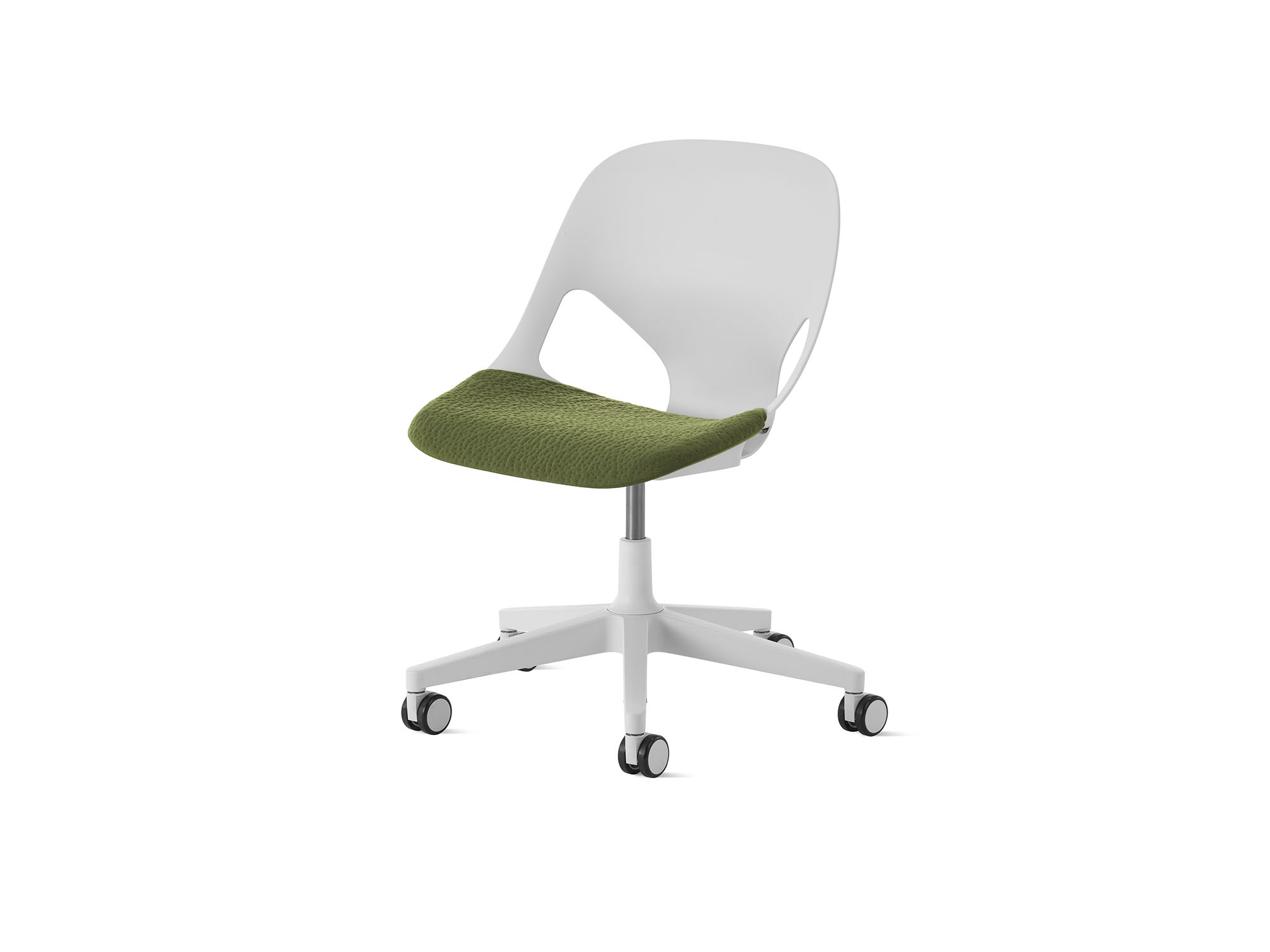 Alpine Zeph Side Chair with olive cushion front angle view