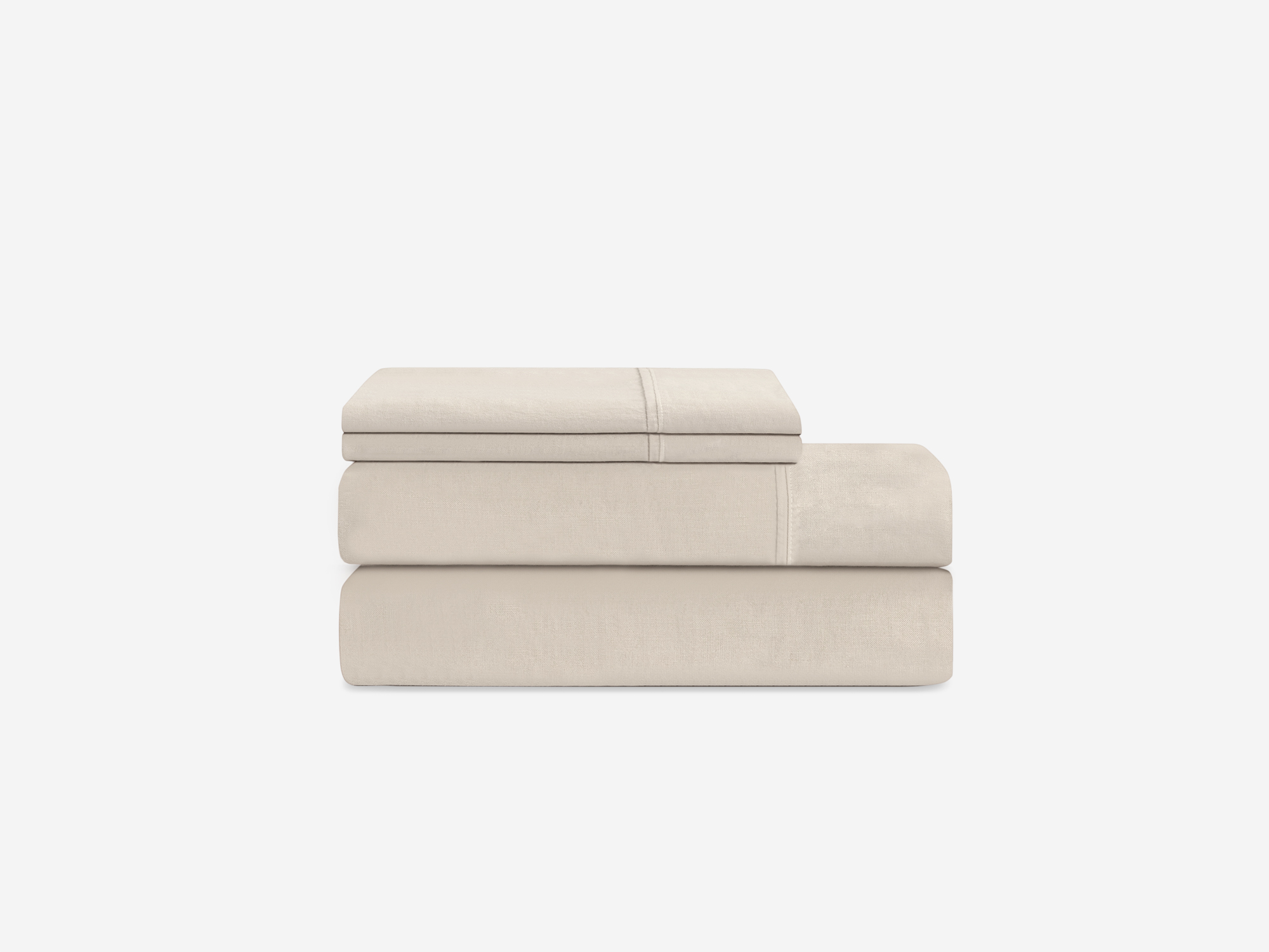 Side view of linen cotton sheets in cream