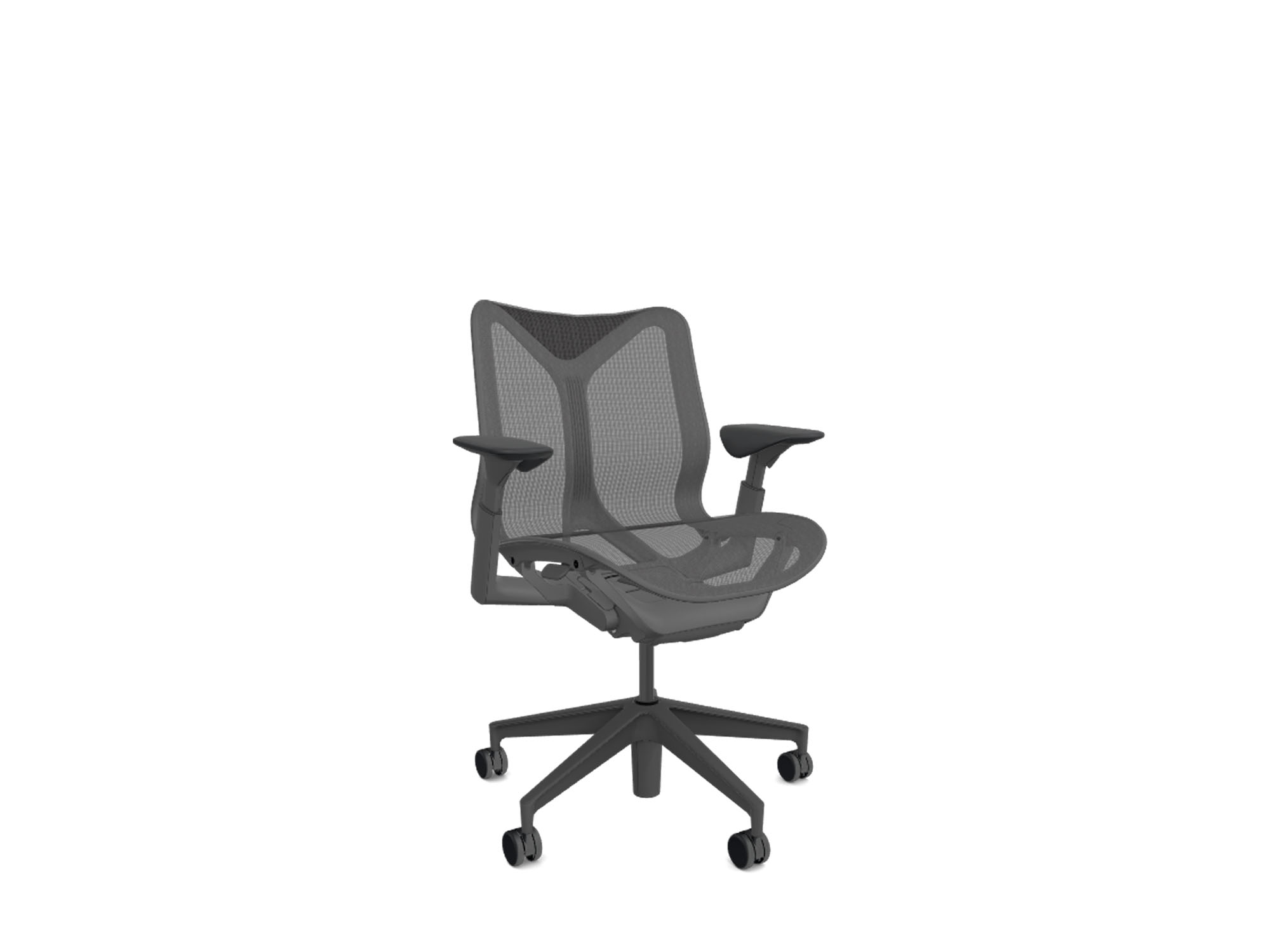 Front angle view of low back adjustable arms black cosm ergonomic office chair