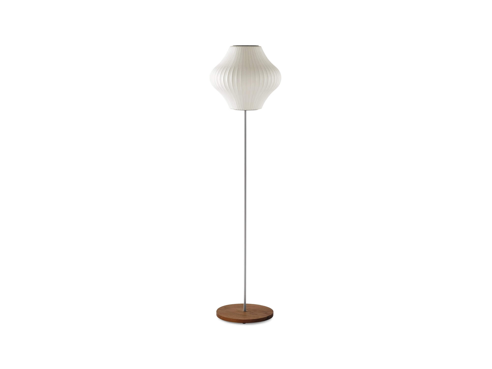 Front view of the small Nelson Pear Lotus Floor Lamp in Walnut