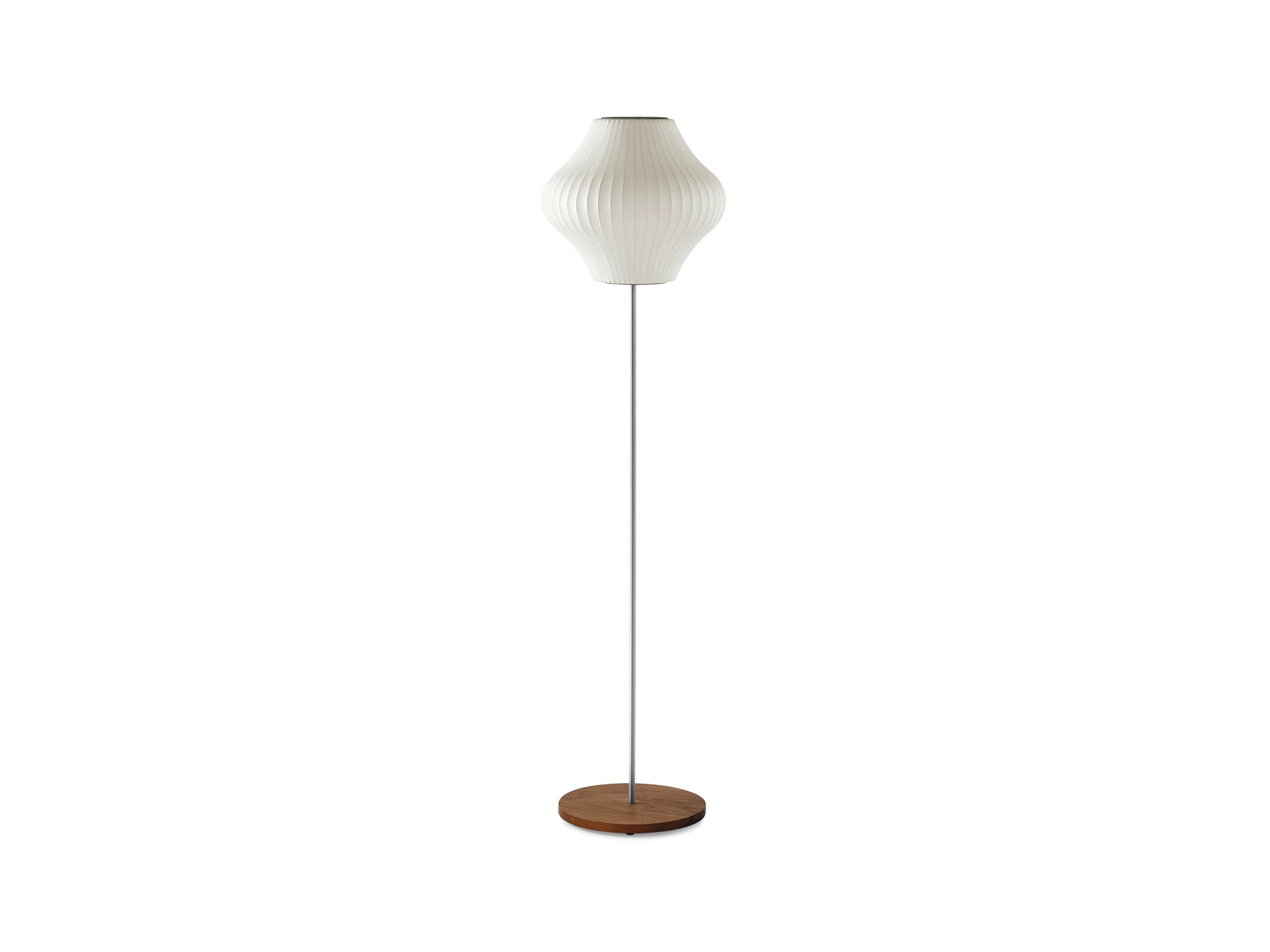 Front view of the small Nelson Pear Lotus Floor Lamp in Walnut
