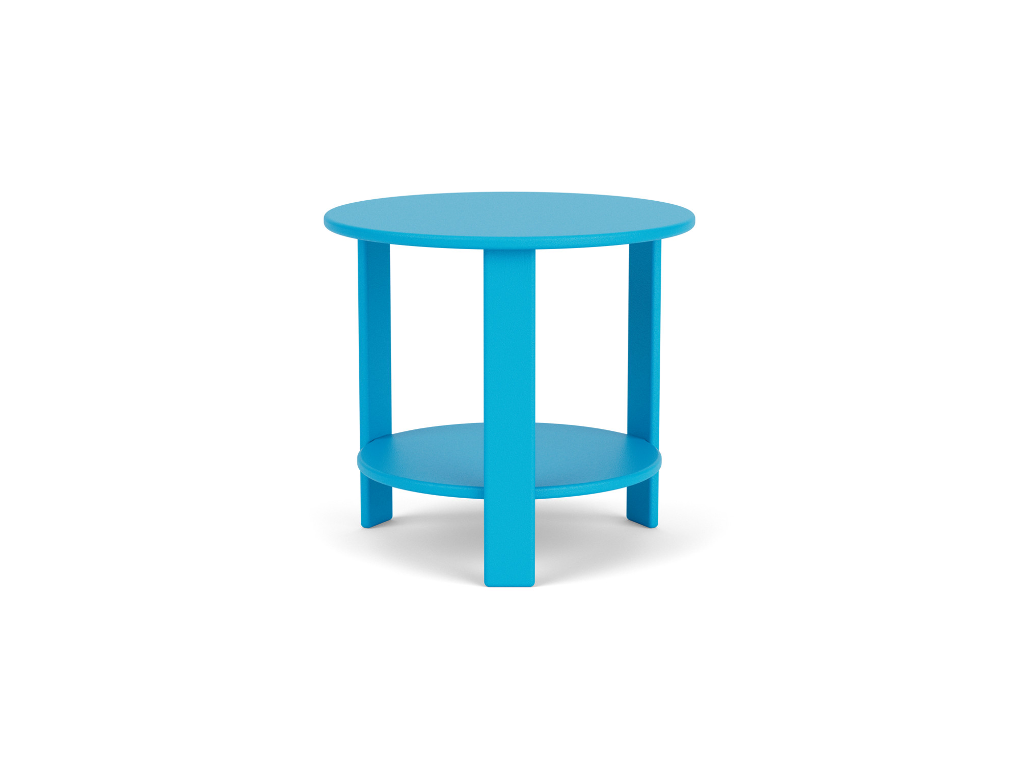 Front view of outdoor End Table in bright blue recycled plastic