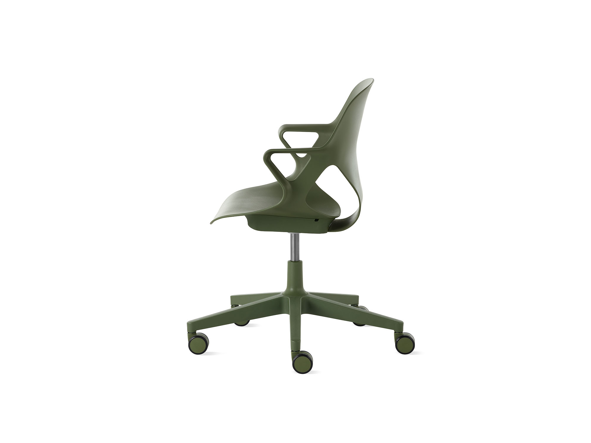 Olive Zeph armchair with no cushion side view