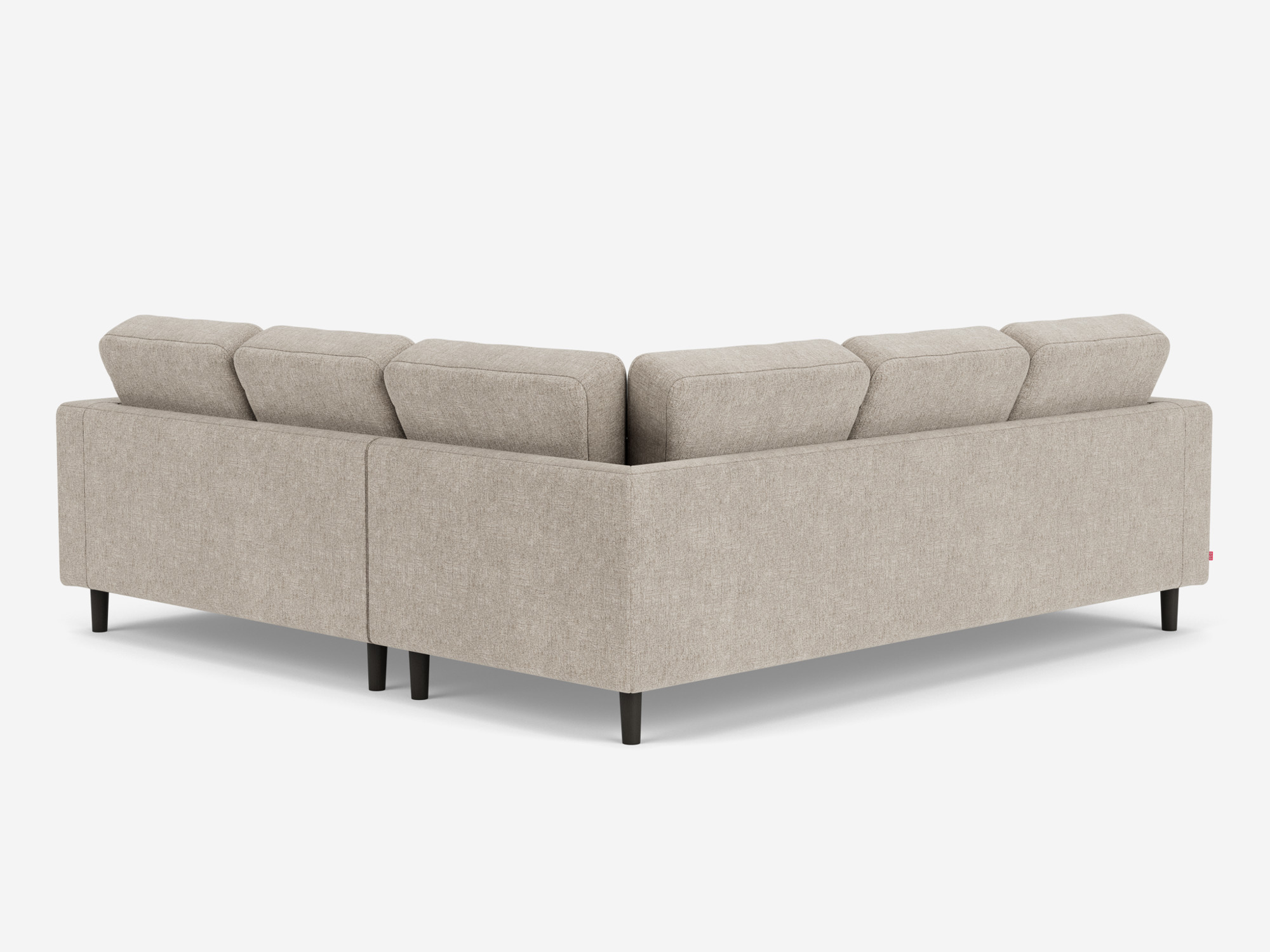 back angled view of the Solo modular sofa right hand facing loveseat in beige fabric