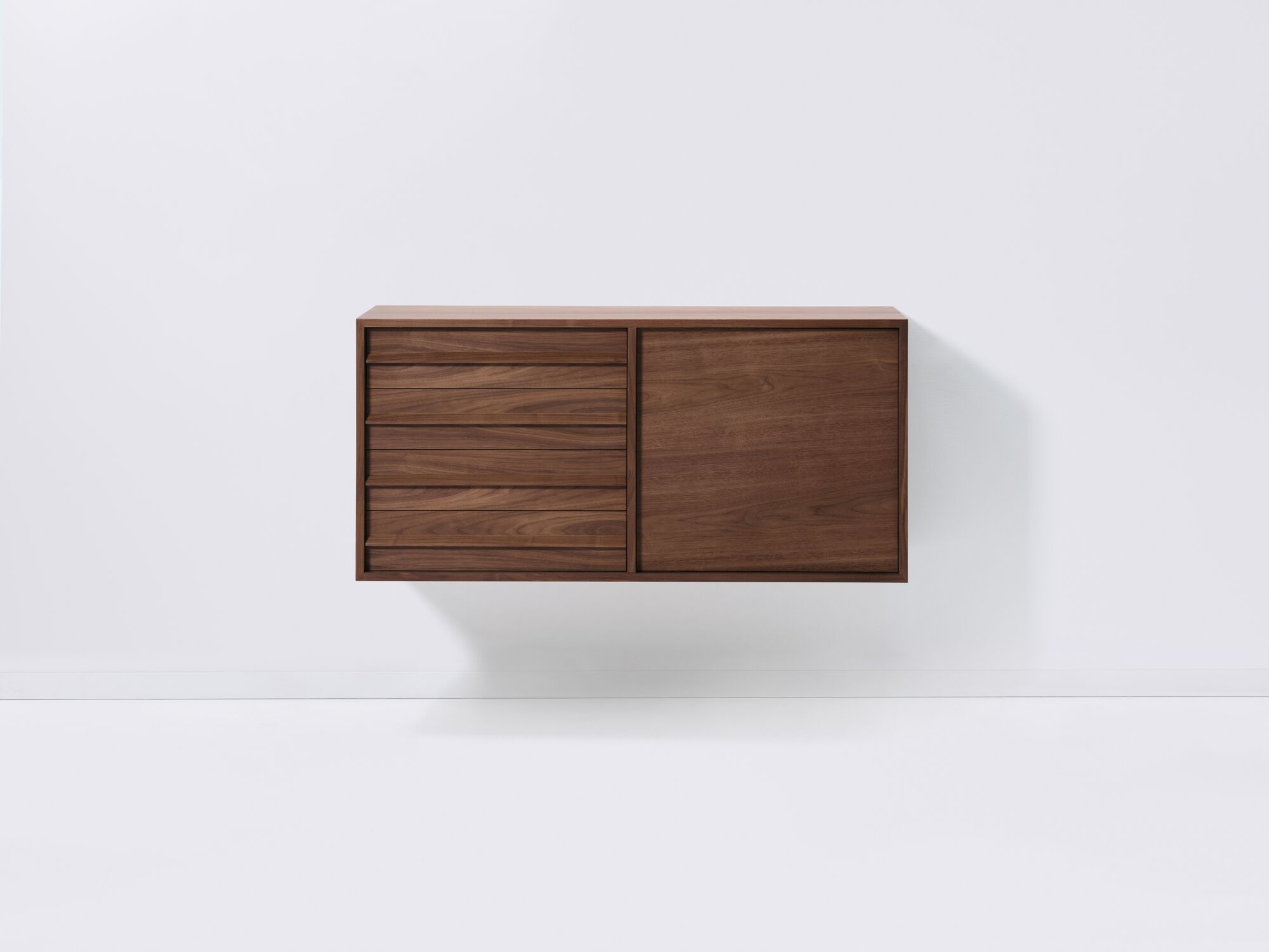 Small walnut mid century floating sideboard front view