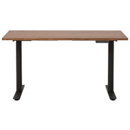 Front angle view of walnut sit stand desk