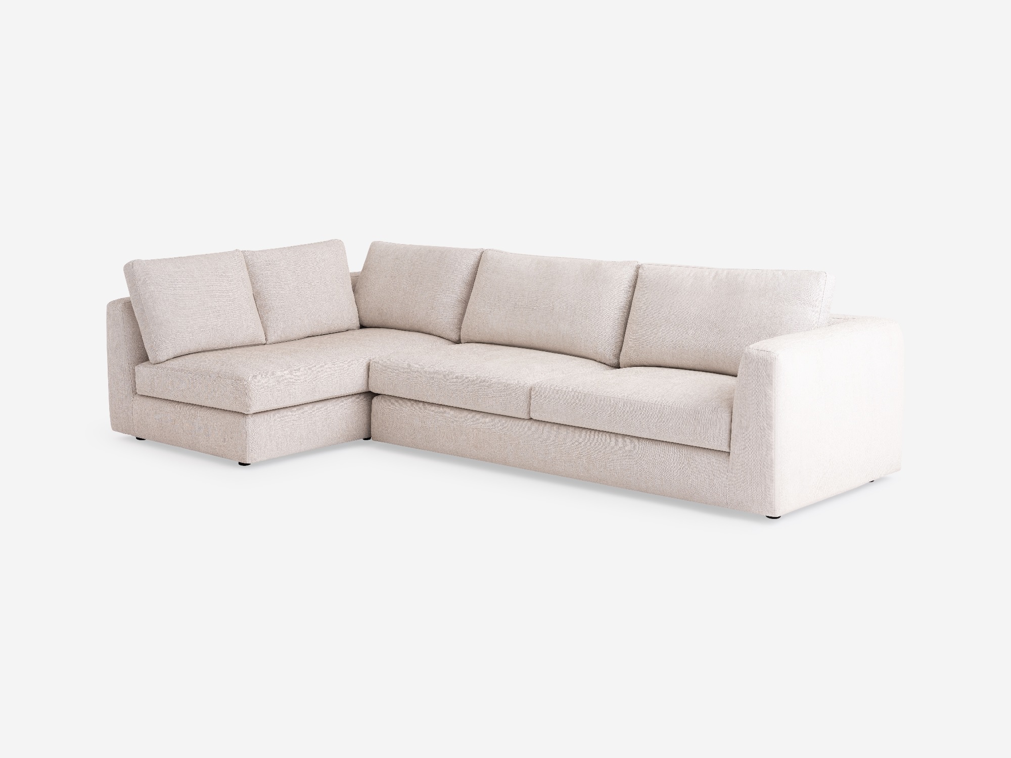 Angled view of the Cello modular sofa in white fabric left hand facing