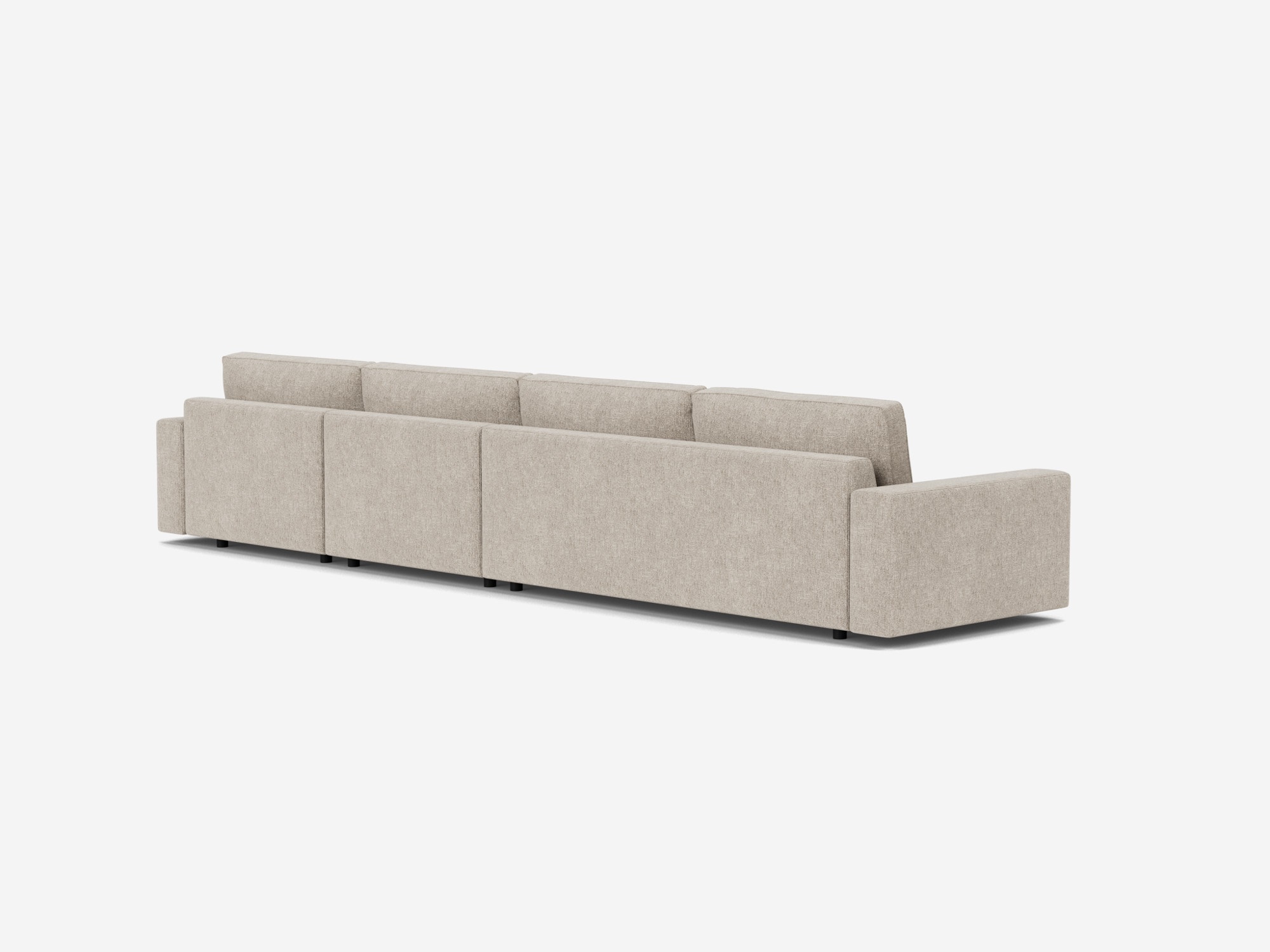 Back view of the modular sofa in light grey fabric with right hand chaise