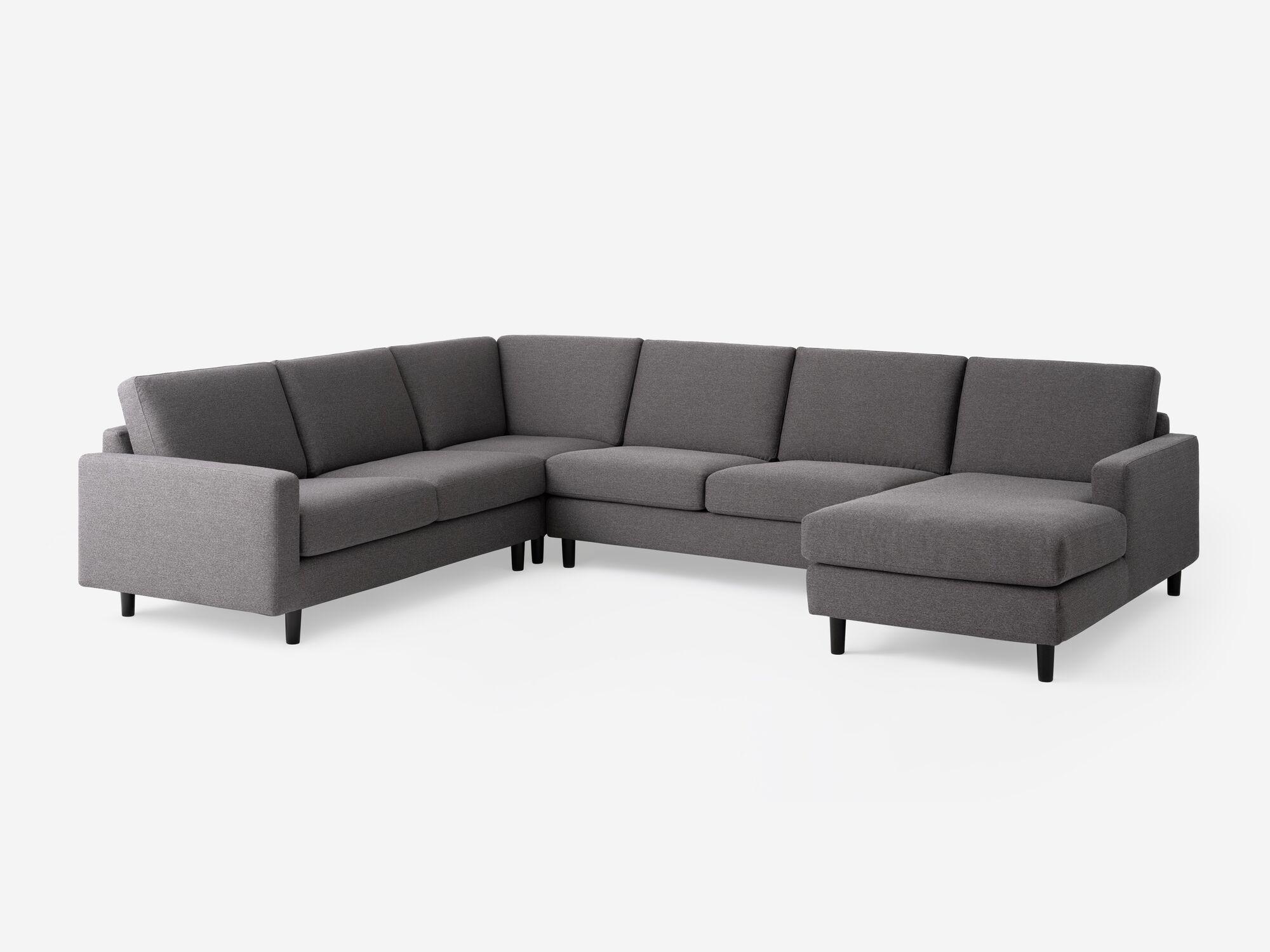 Front view of the Oskar 4-piece modern sectional sofa in gray fabric