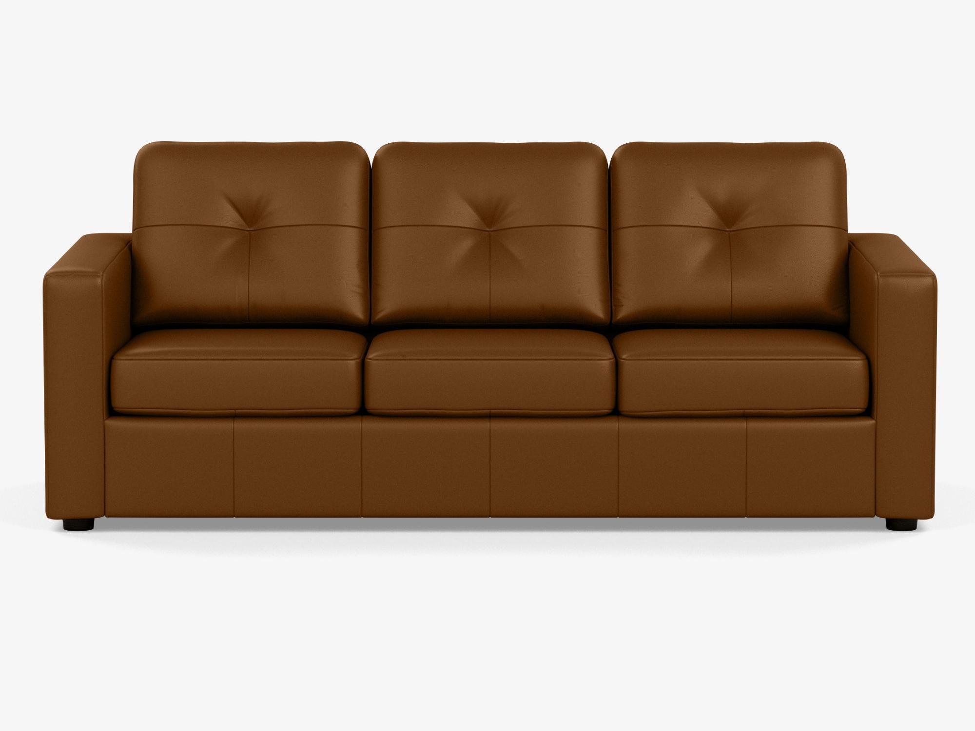 Front view of the Solo sofa bed in brown leather