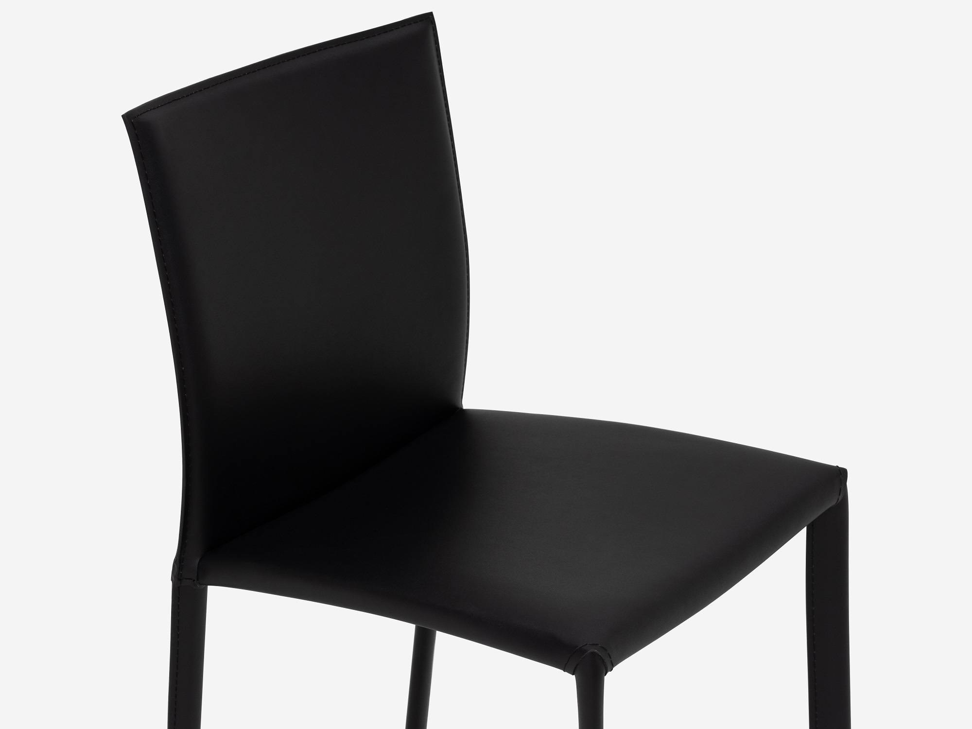 Detail view of the Acel Mid Century Dining Chair in black leather