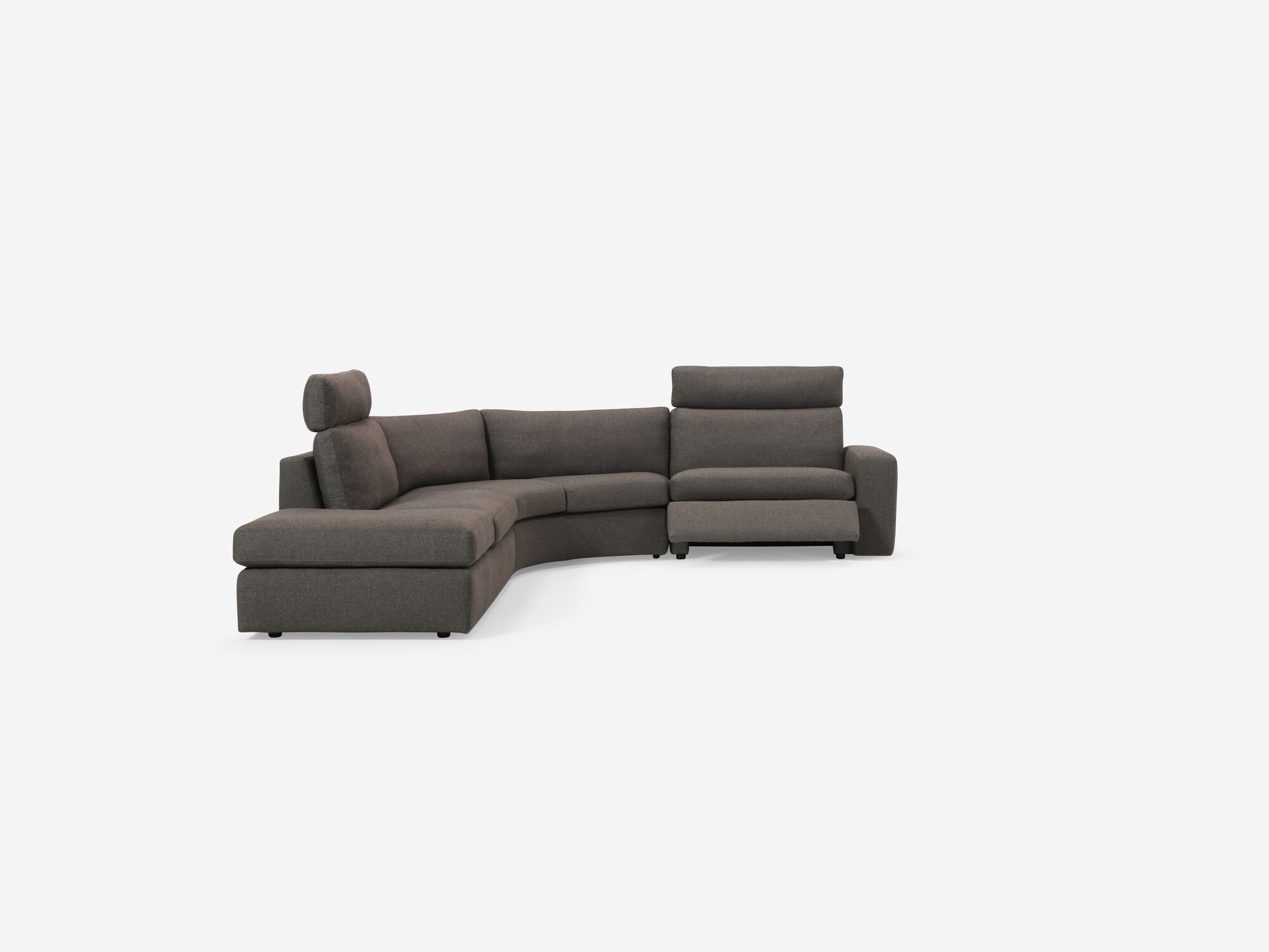 Partially reclined charcoal left hand facing reclining sectional front view