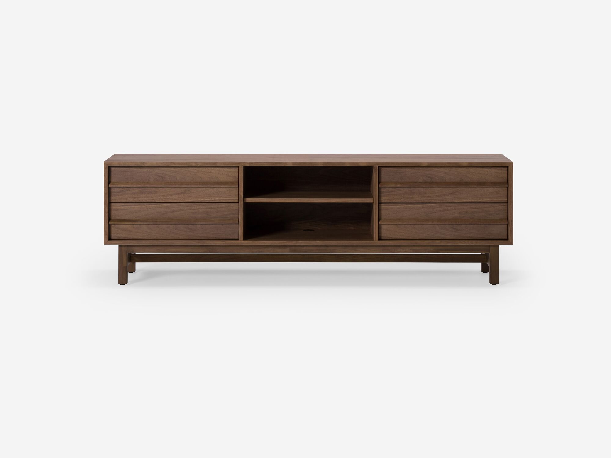 Front view of large walnut media unit