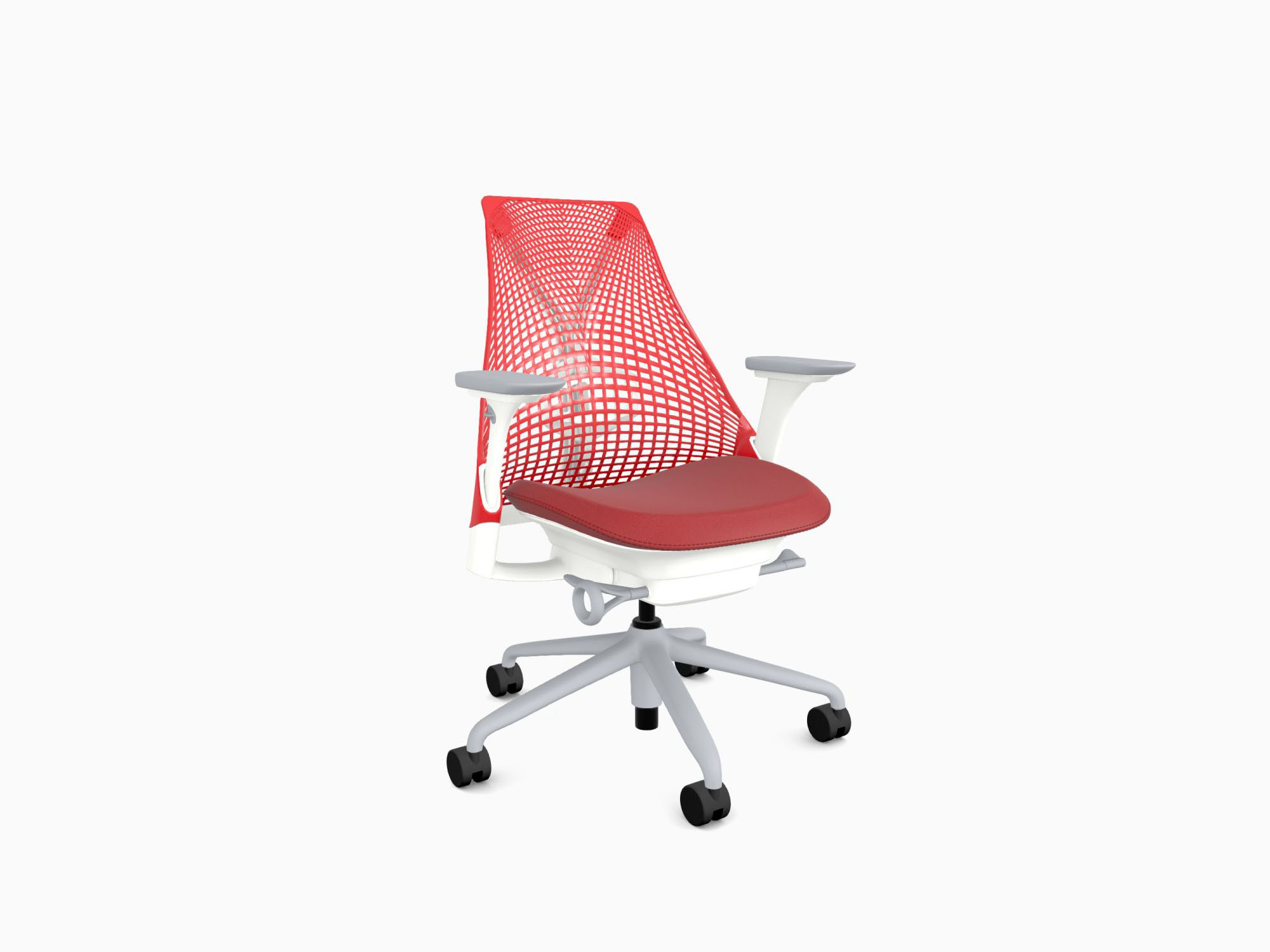 Herman Miller office chair with fog base in crepe cherry front angle view