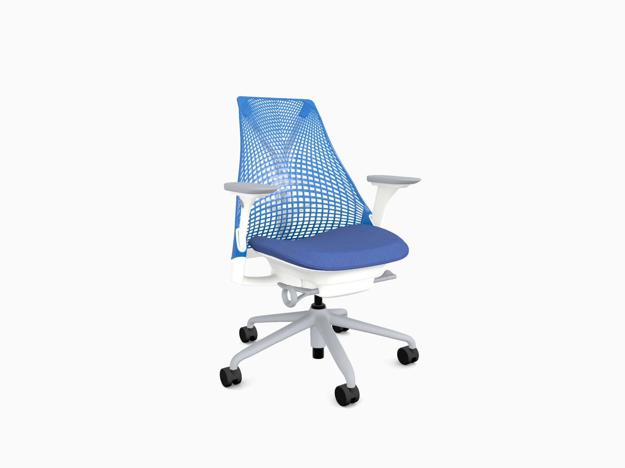 Herman Miller office chair with fog base in rhythm berry blue front angle view