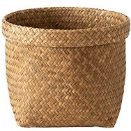 Front view of woven round basket