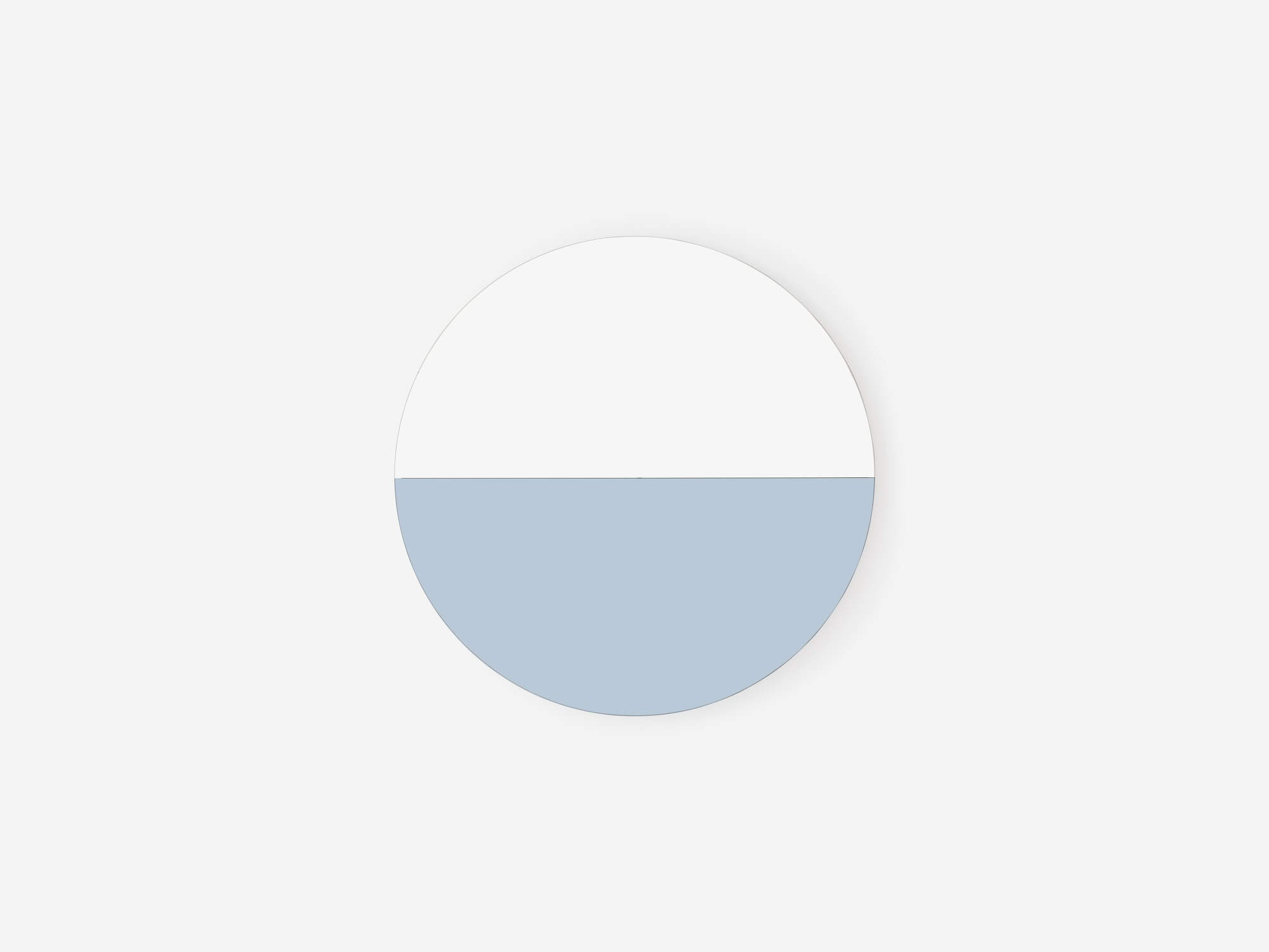 Front view of silver and blue round wall mirror