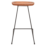 Front view of bar stool with walnut seat and black base