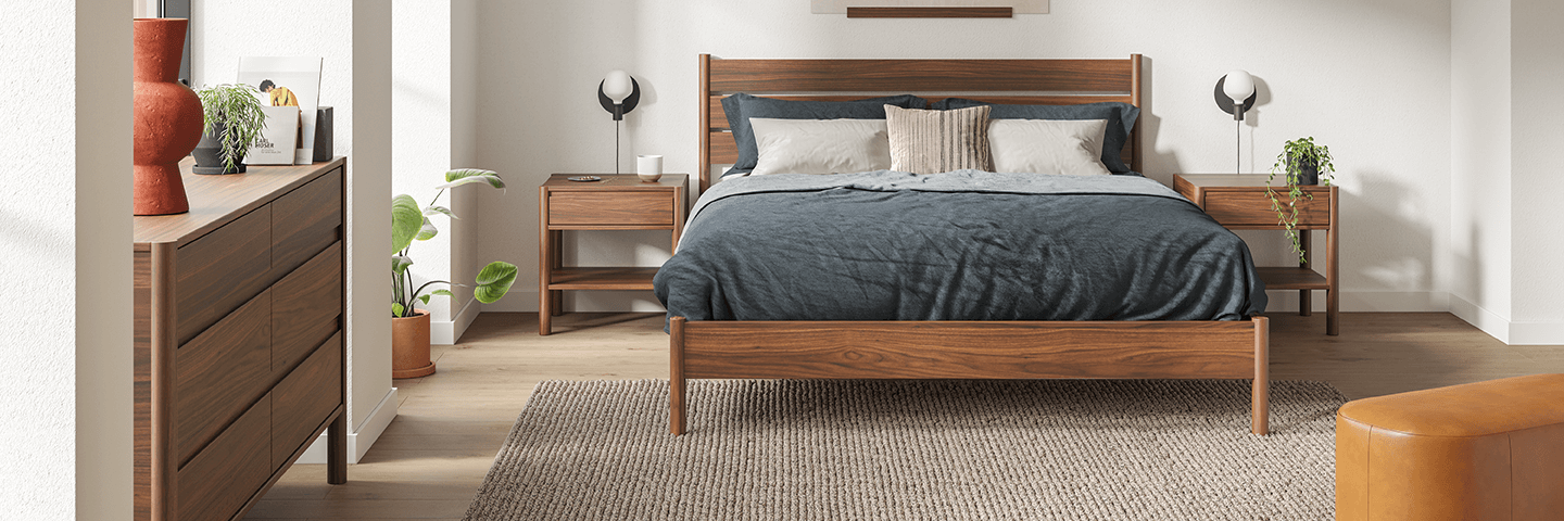 Walnut bedroom set in modern bedroom