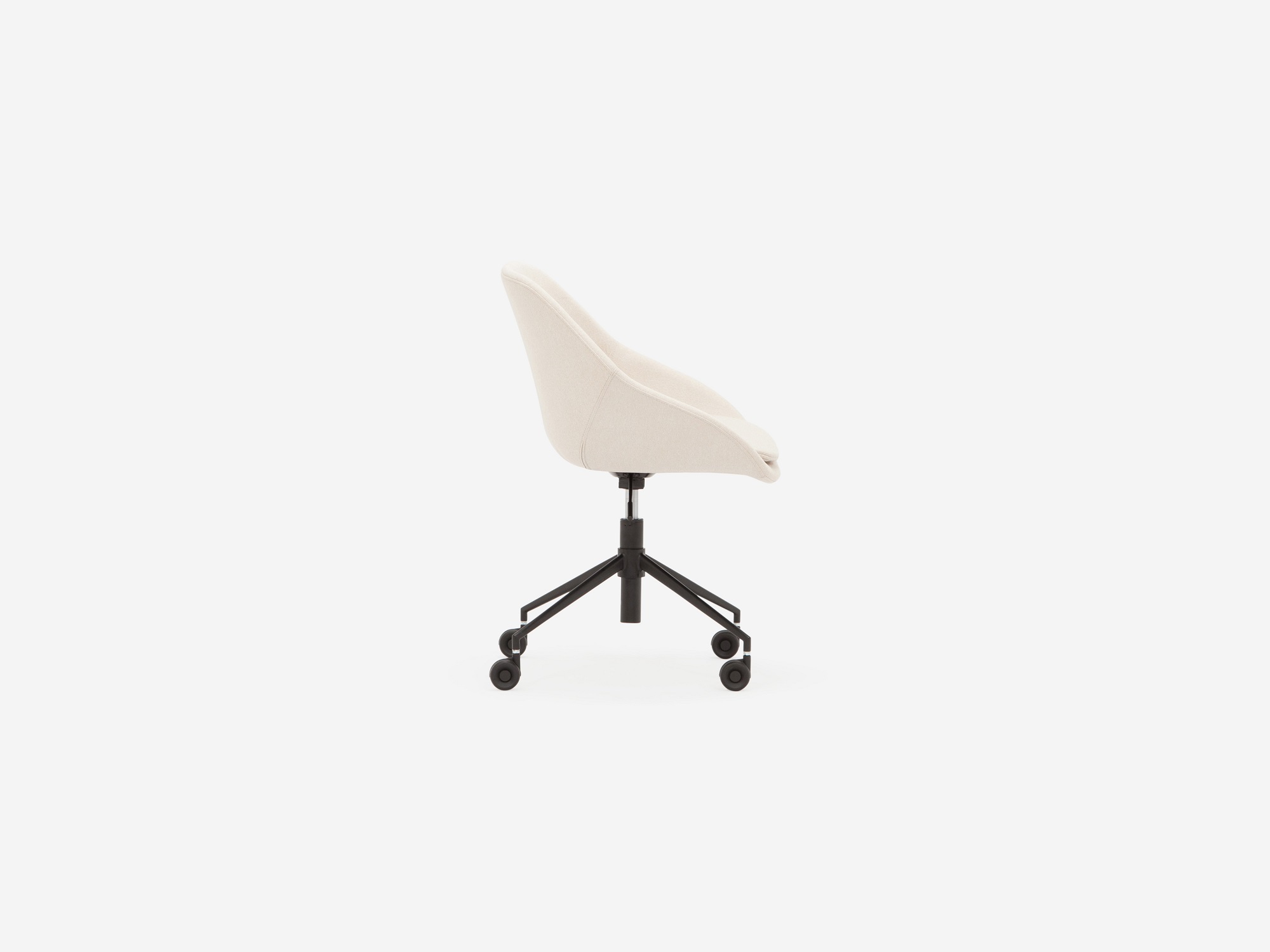 Side view of the modern office chair in white fabric