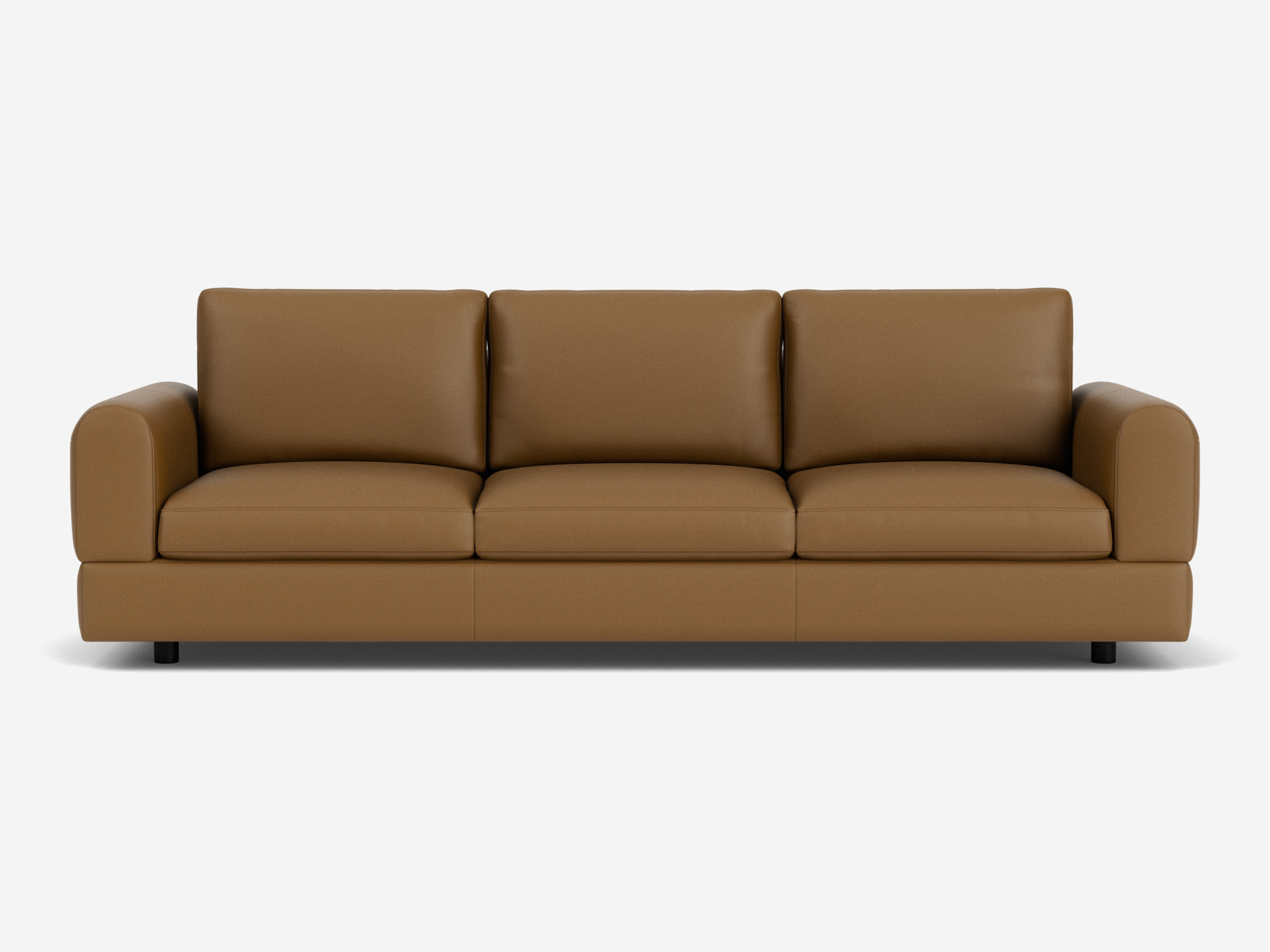 Front view of large brown leather sofa