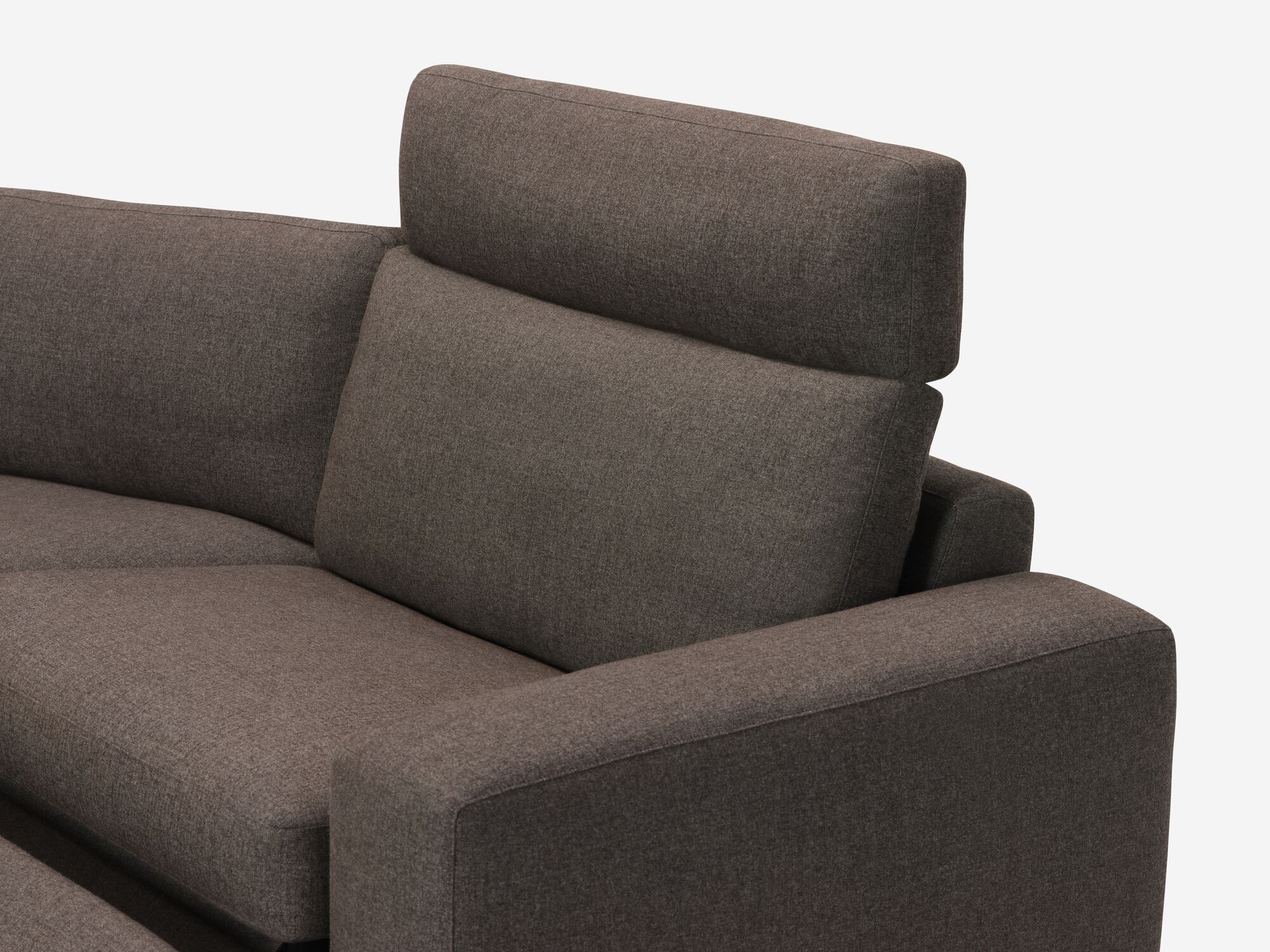 Detail view of charcoal reclining sectional