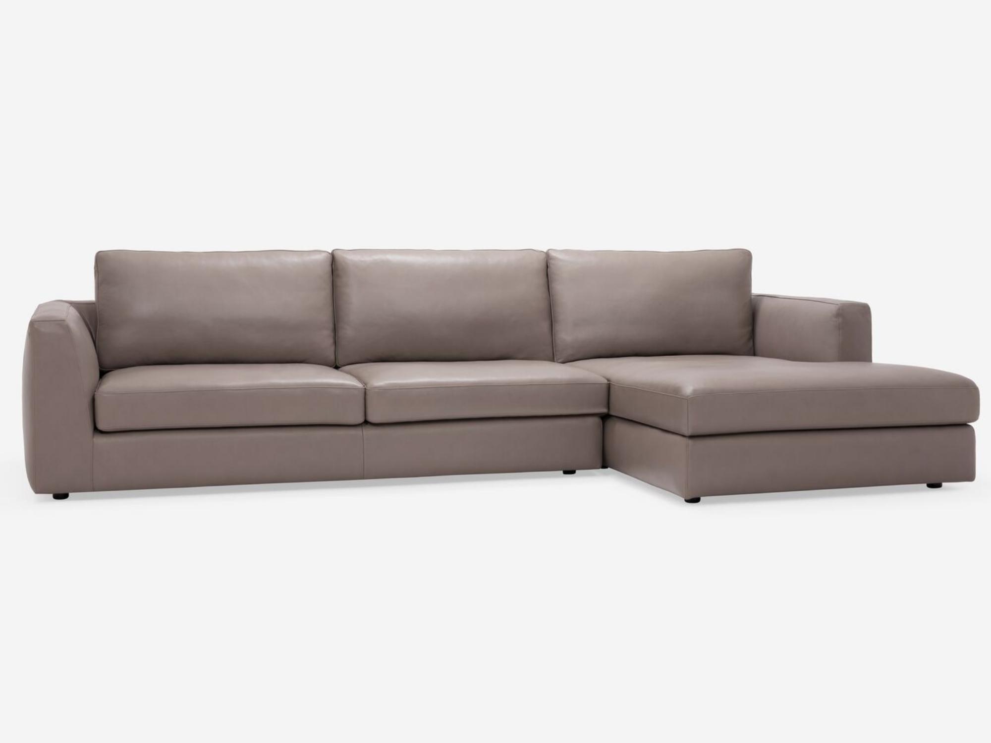 Angled view of the Cello modular sofa in beige leather