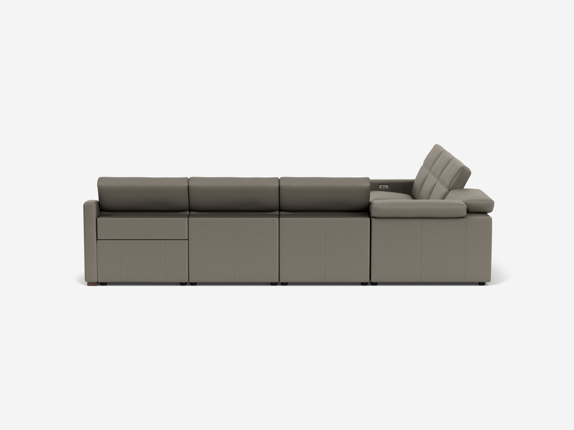 Grey leather reclining sectional sofa back right hand view