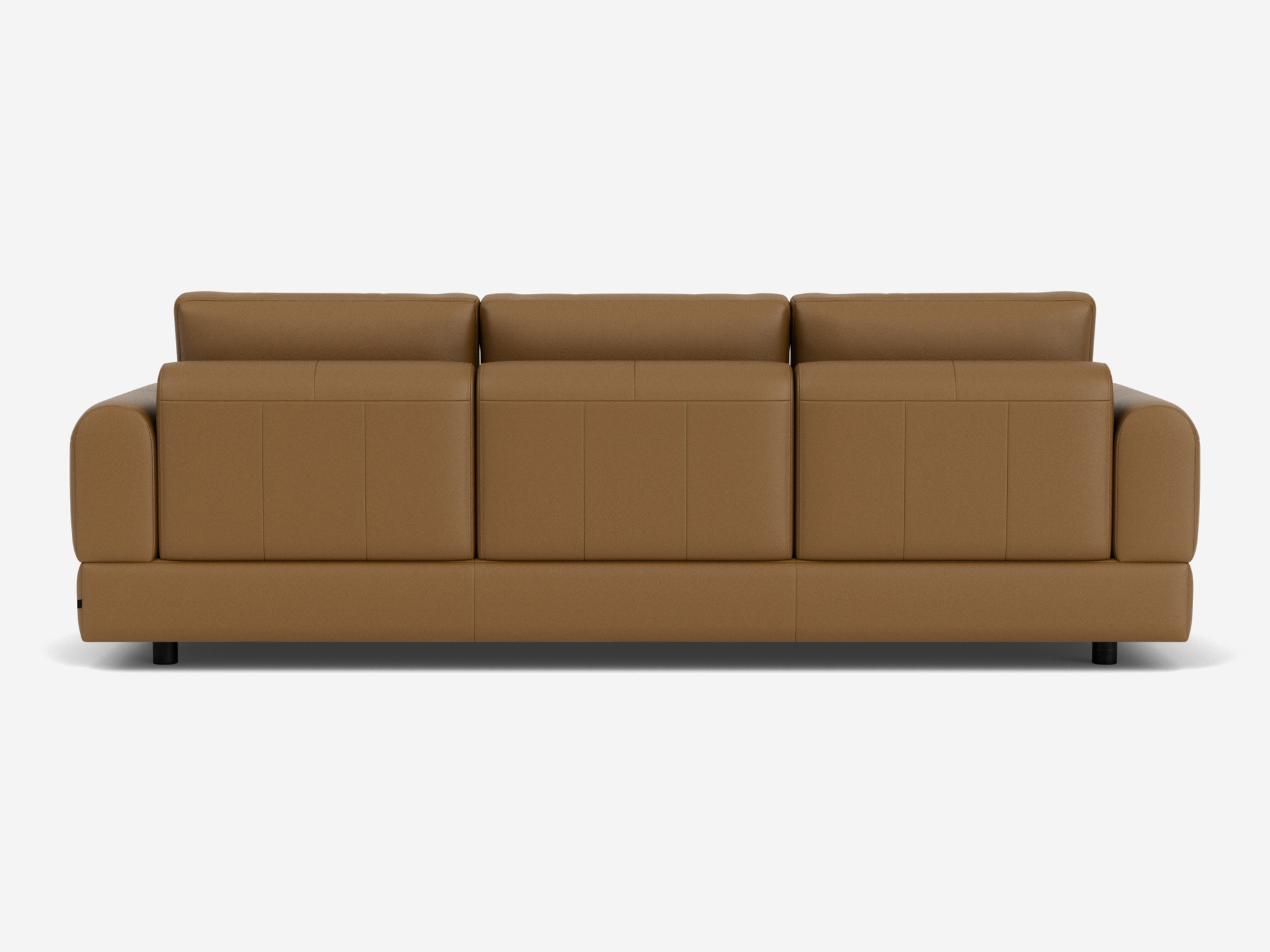 Back view of large brown leather sofa