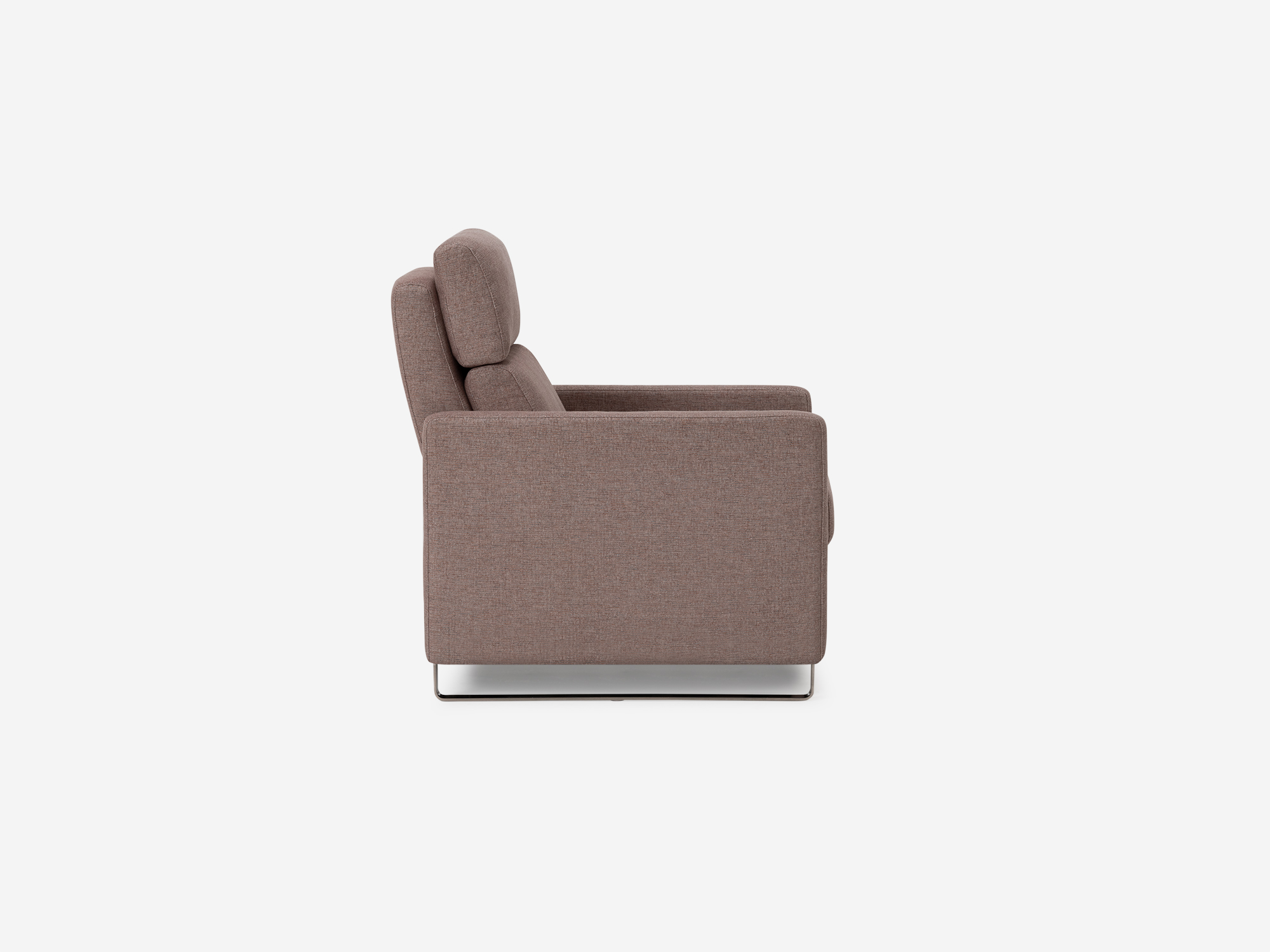 Side view of the Lawrence recliner chair in grey fabric