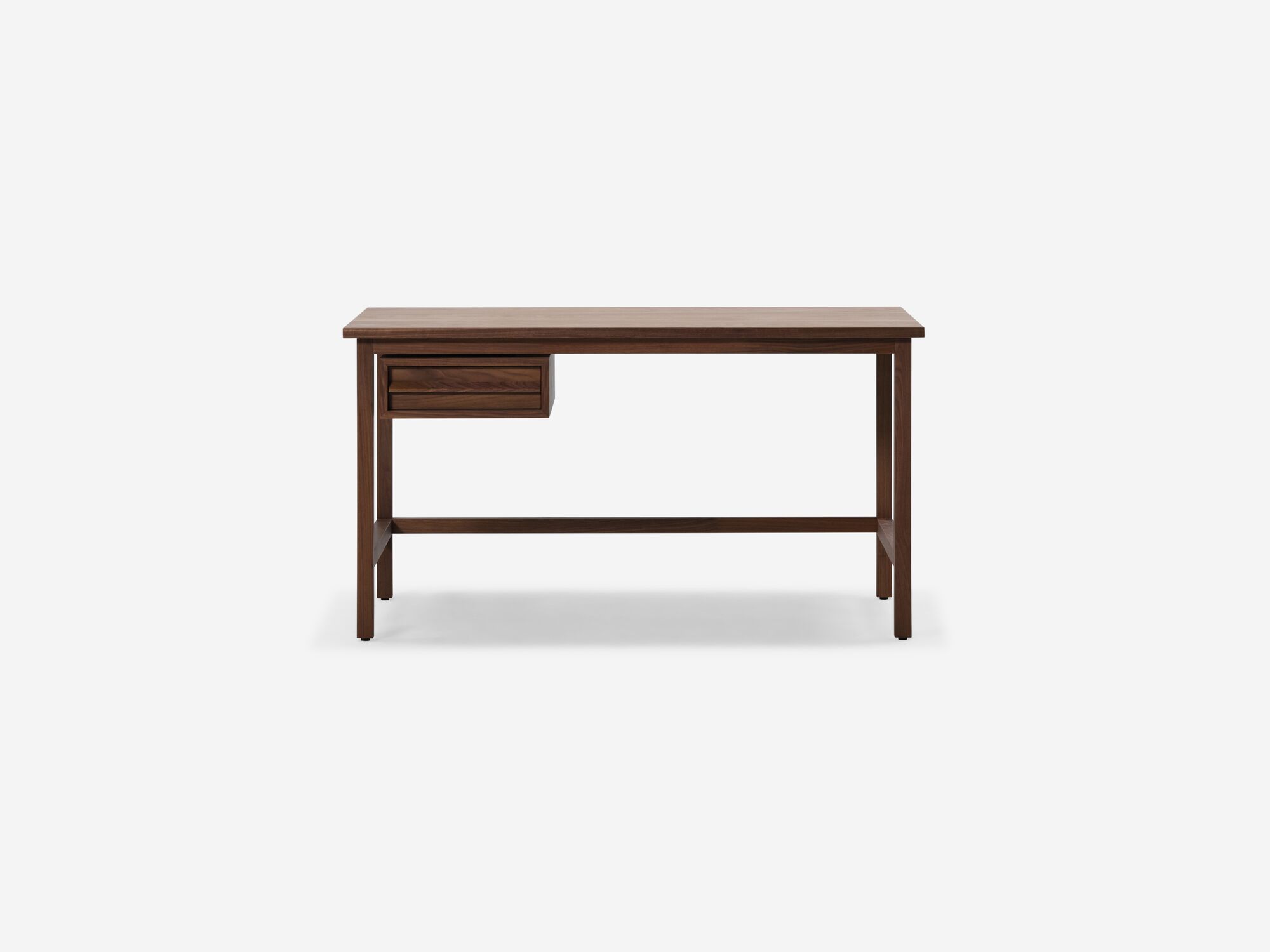 Walnut desk with left side drawer front view