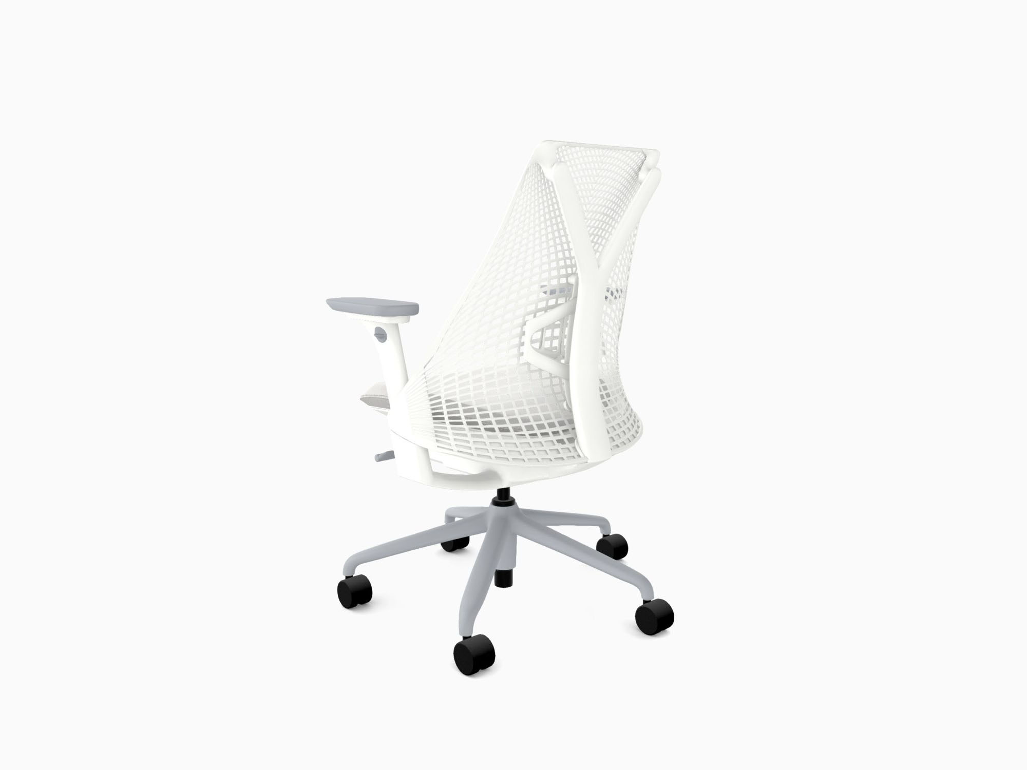 Herman Miller office chair with fog base in crepe mineral back angle view