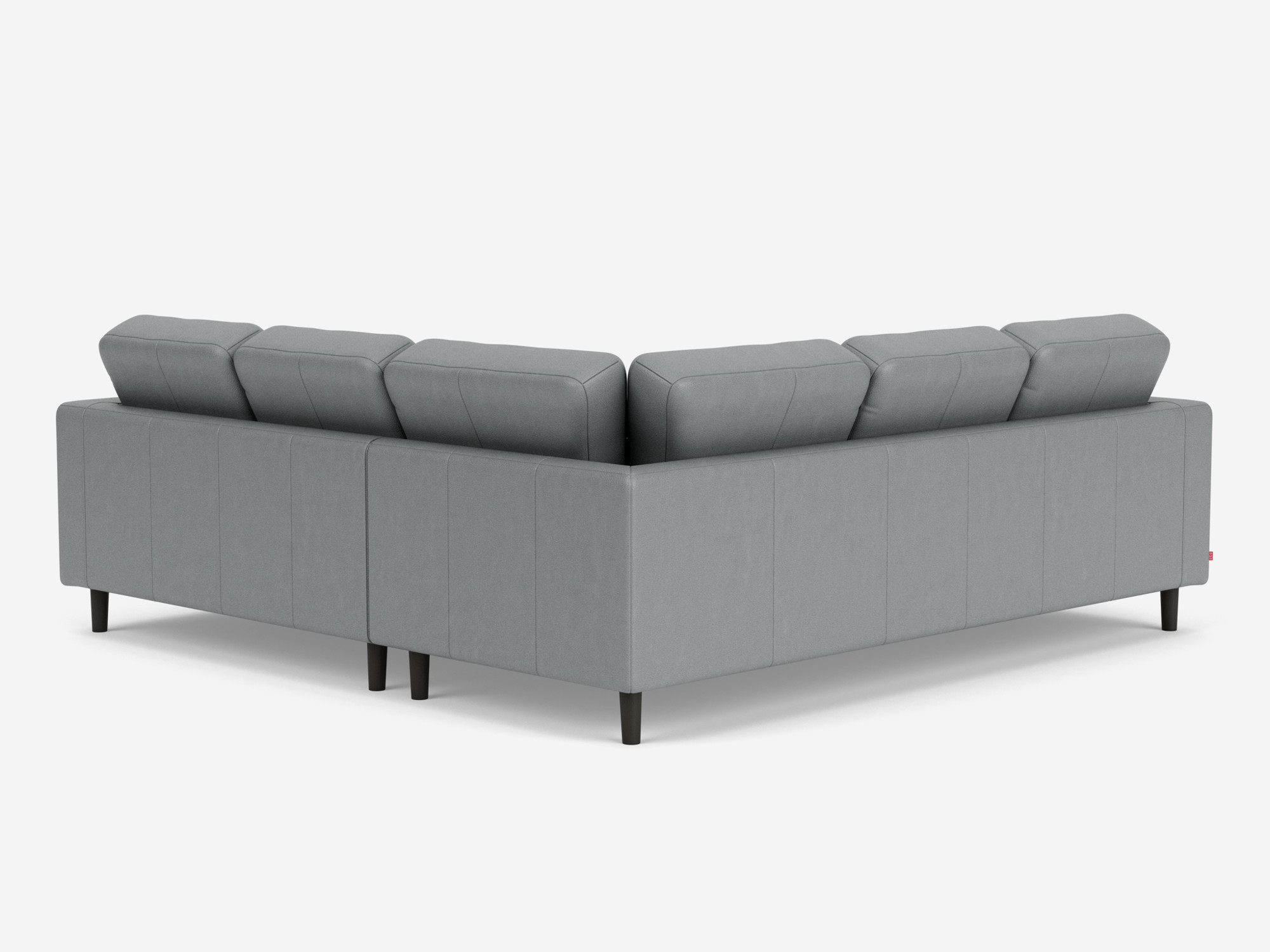 Back angled view of the Solo modular sofa right hand facing loveseat in grey leather