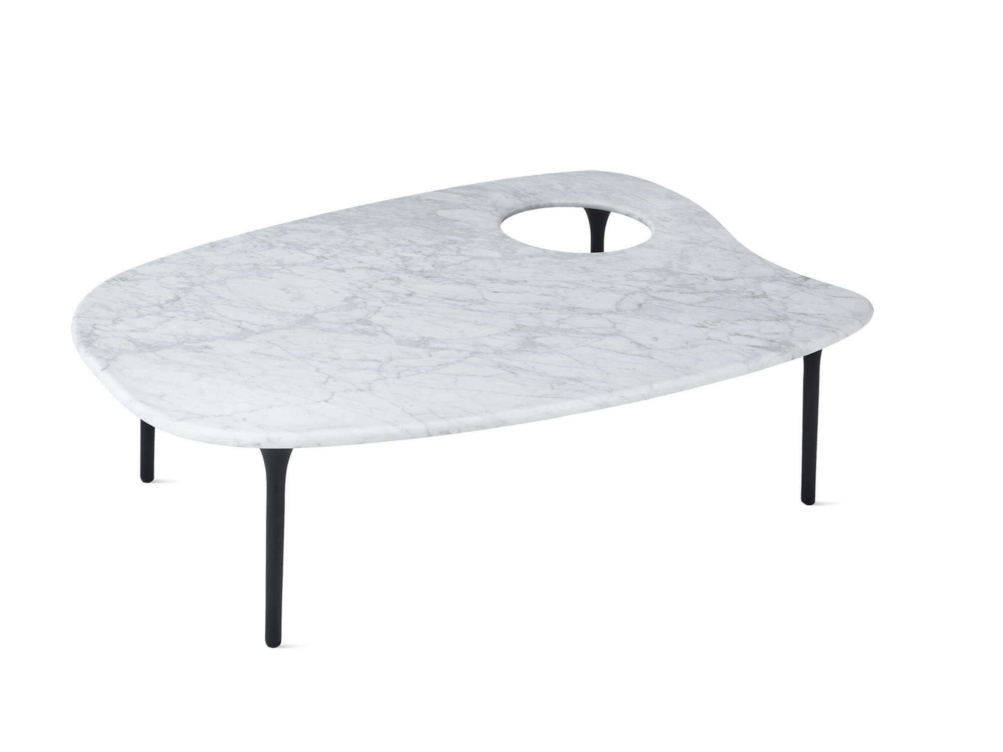 Front angle view of low marble topped accent table
