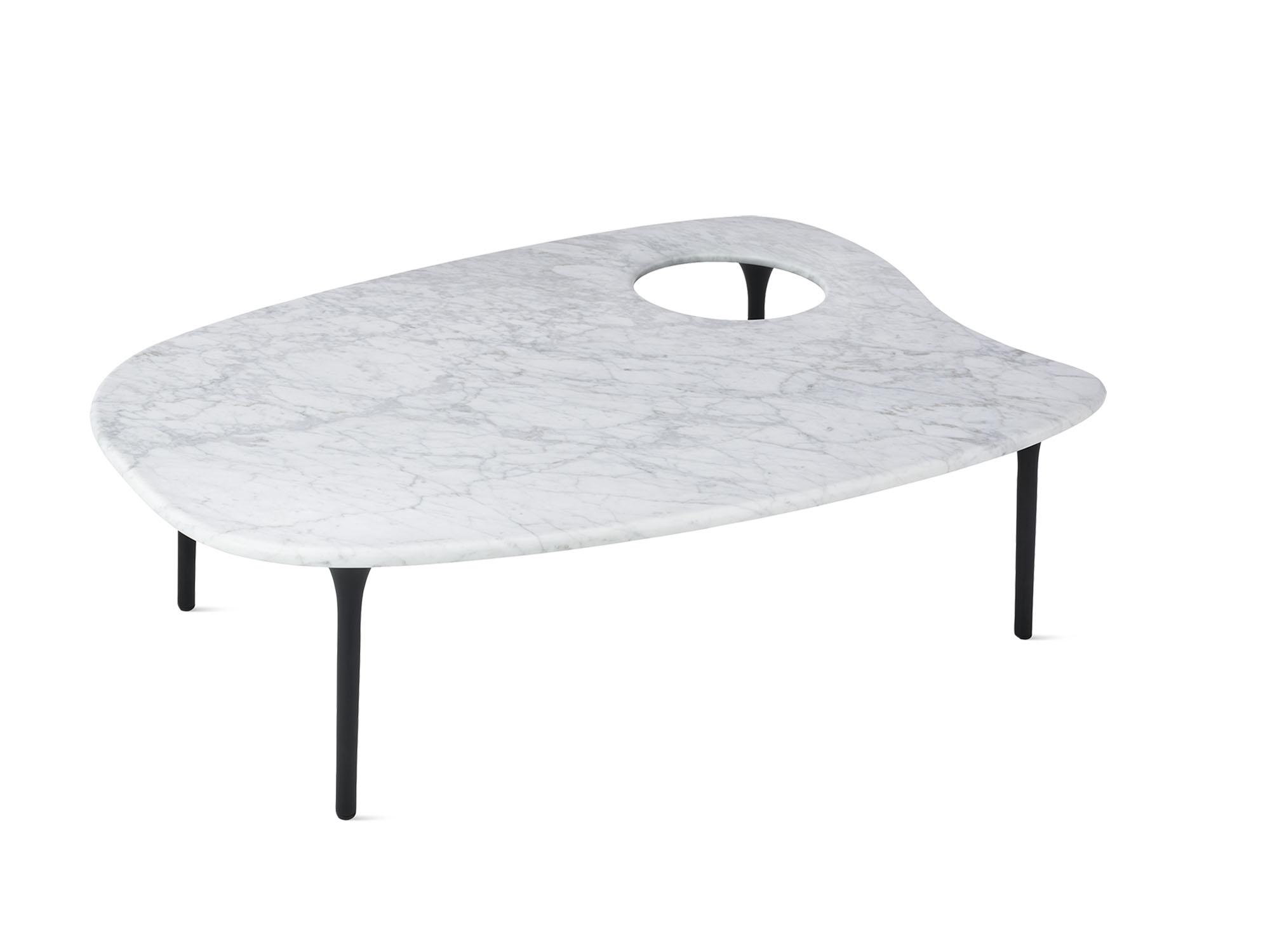 Front angle view of low marble topped accent table