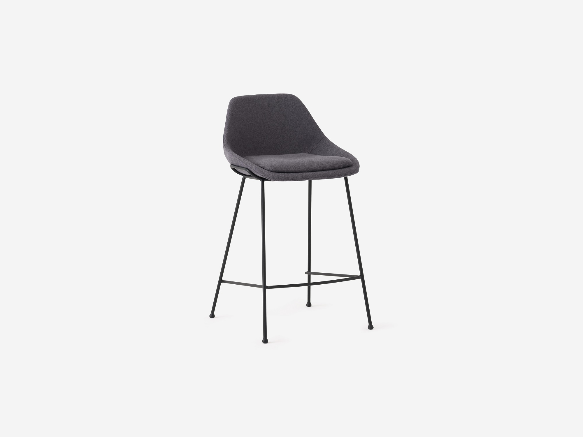 Angled view of the Nixon counter stool in grey fabric