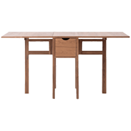 Front view of walnut expandable dining table