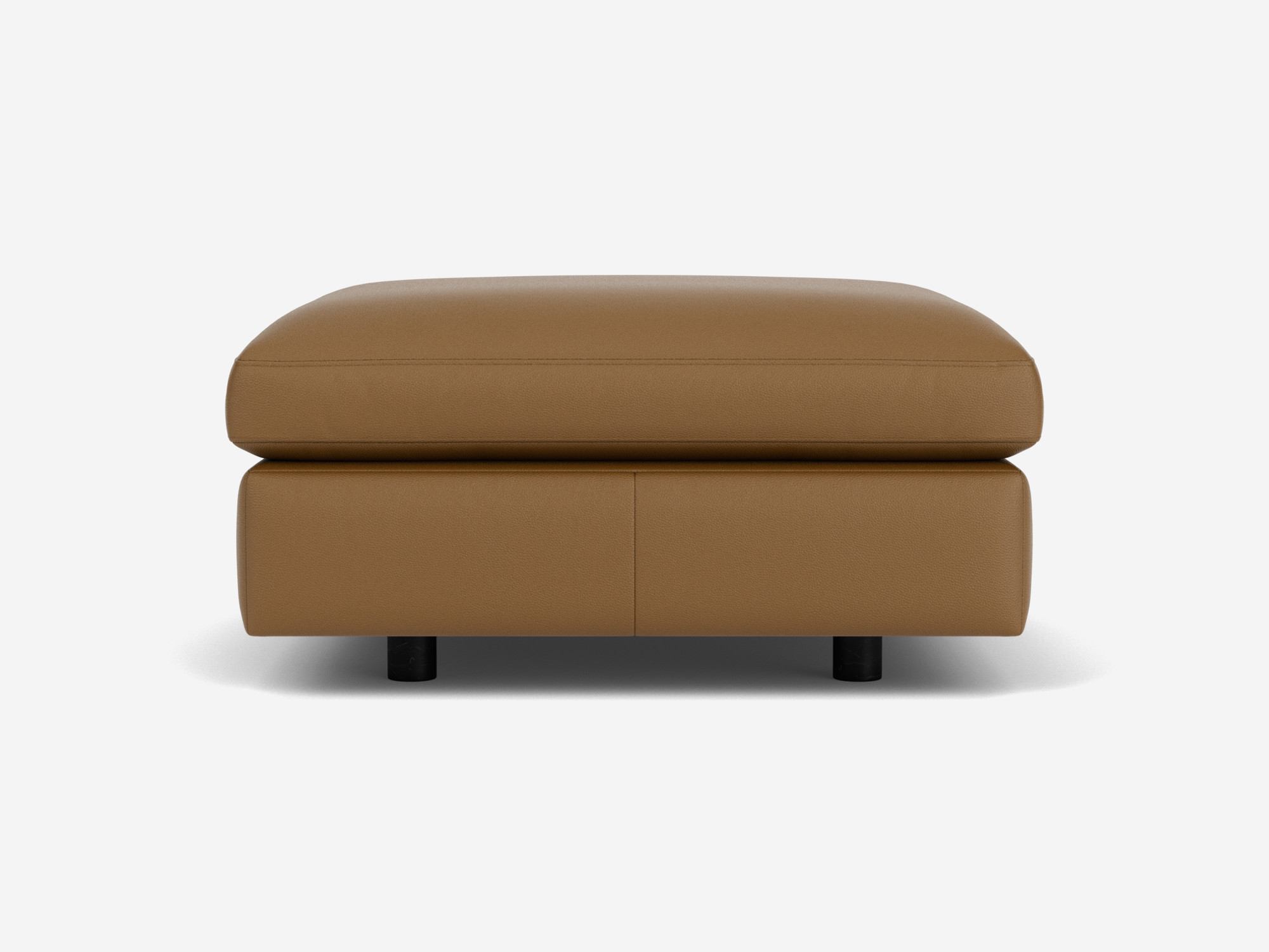 Brown leather square ottoman left side view