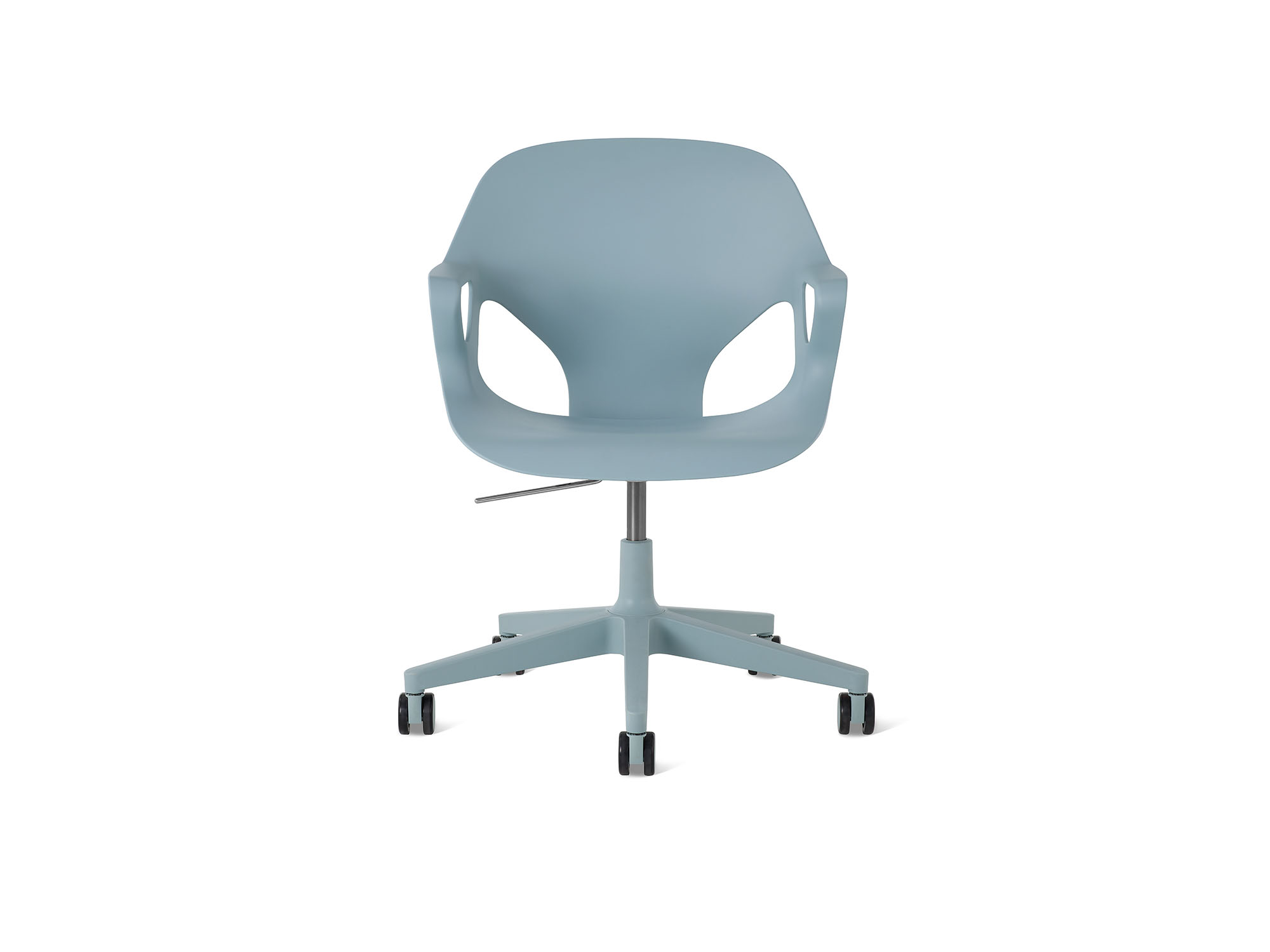 Front view of glacier Zeph armchair with no cushion