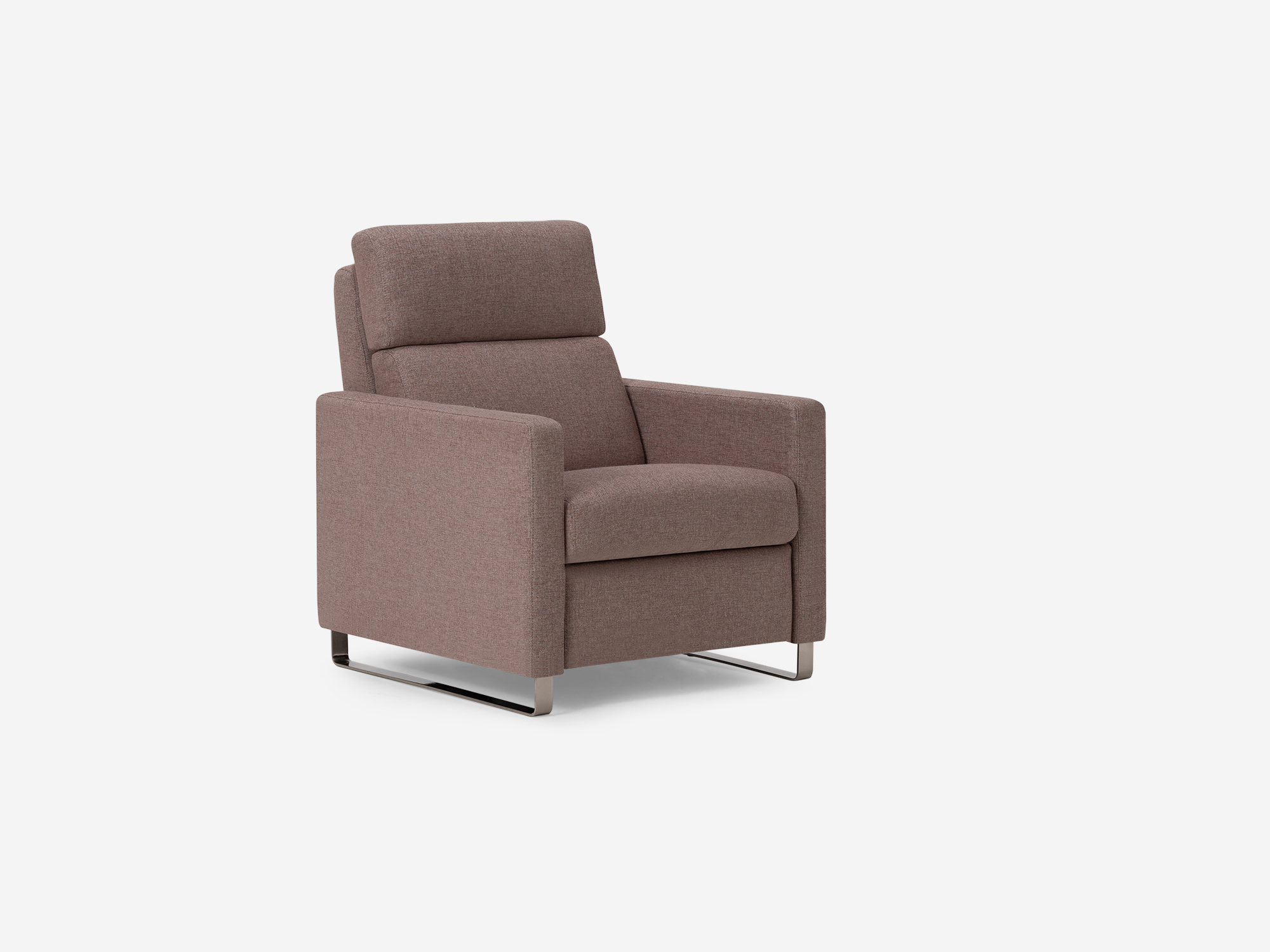 Angled view of the Lawrence recliner chair in grey fabric