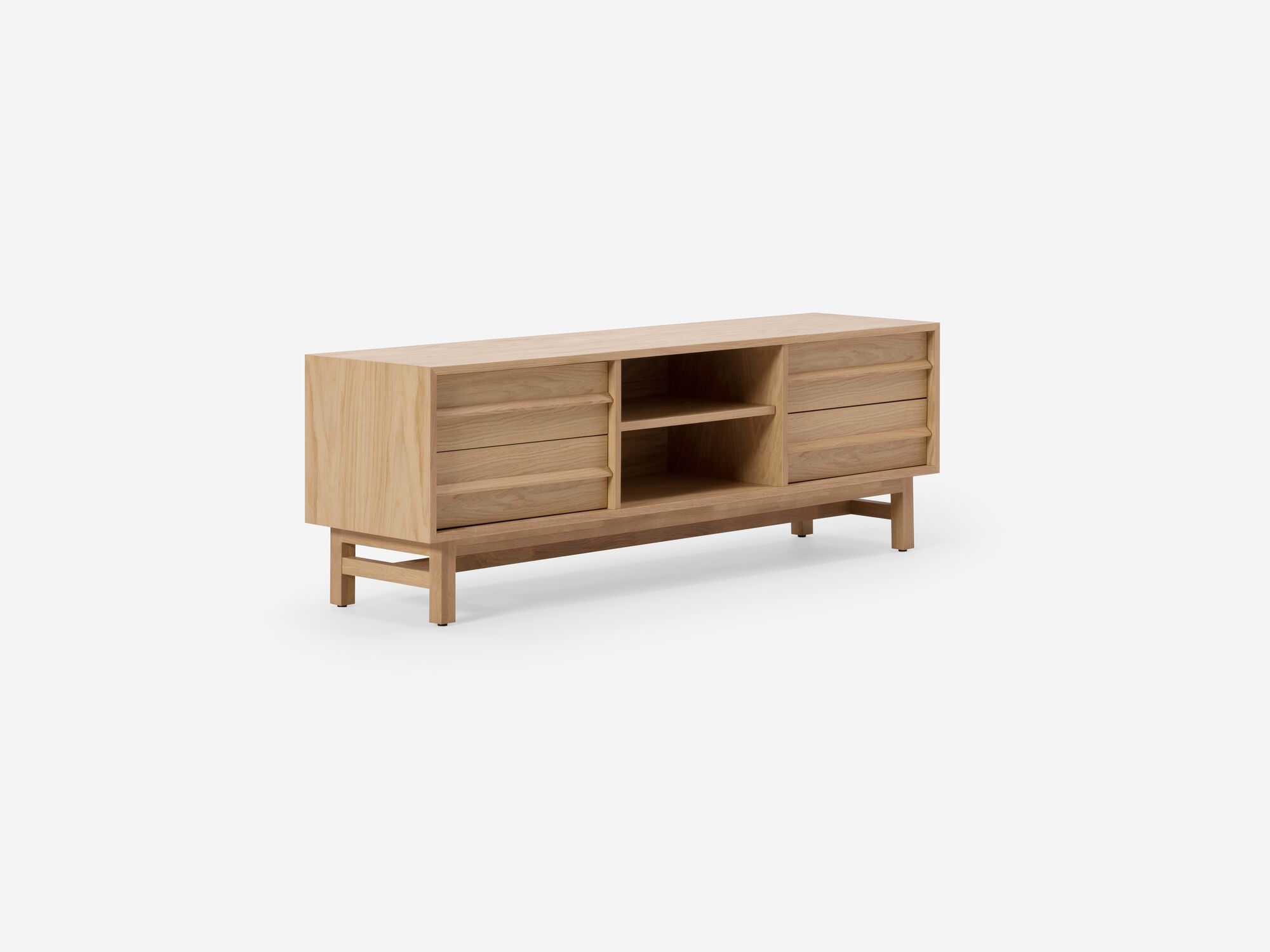 Small oak media unit corner view