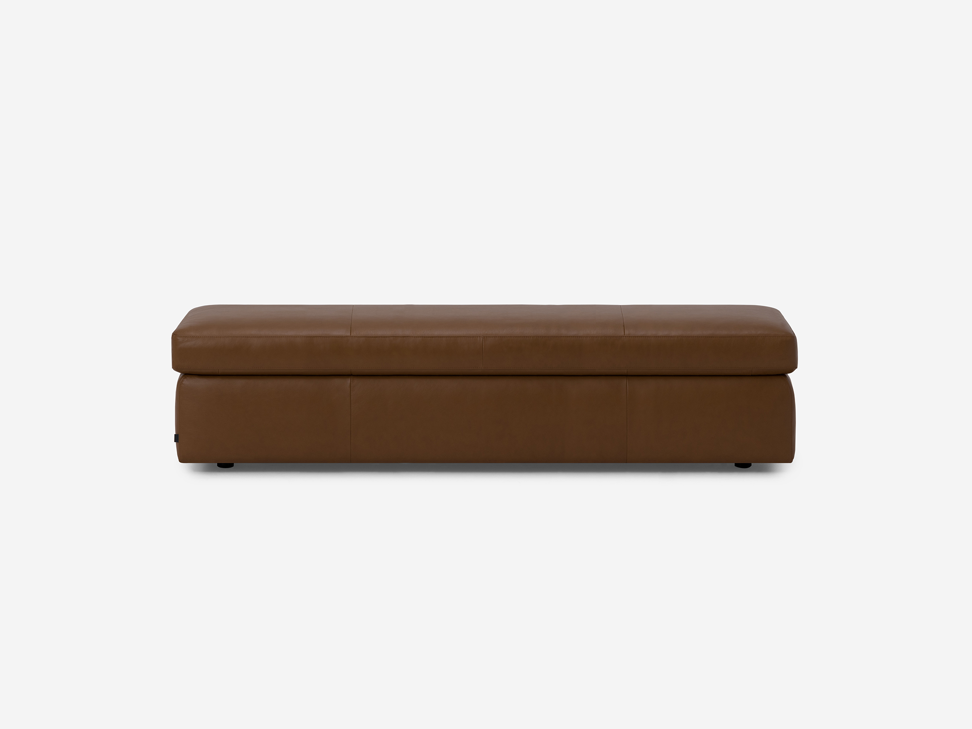 Front view of the Cello large leather storage bench ottoman