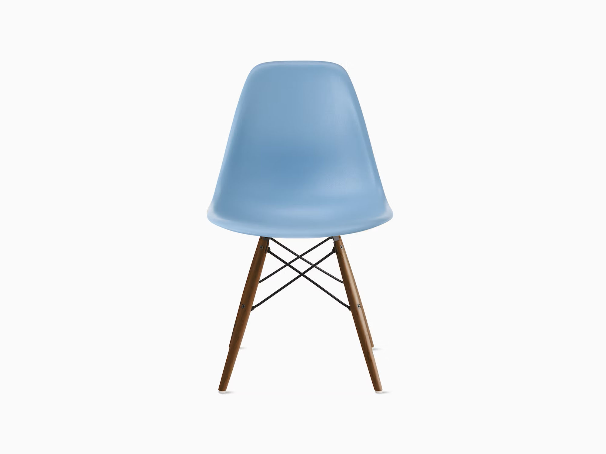 Front view of light blue chair with maple dowels