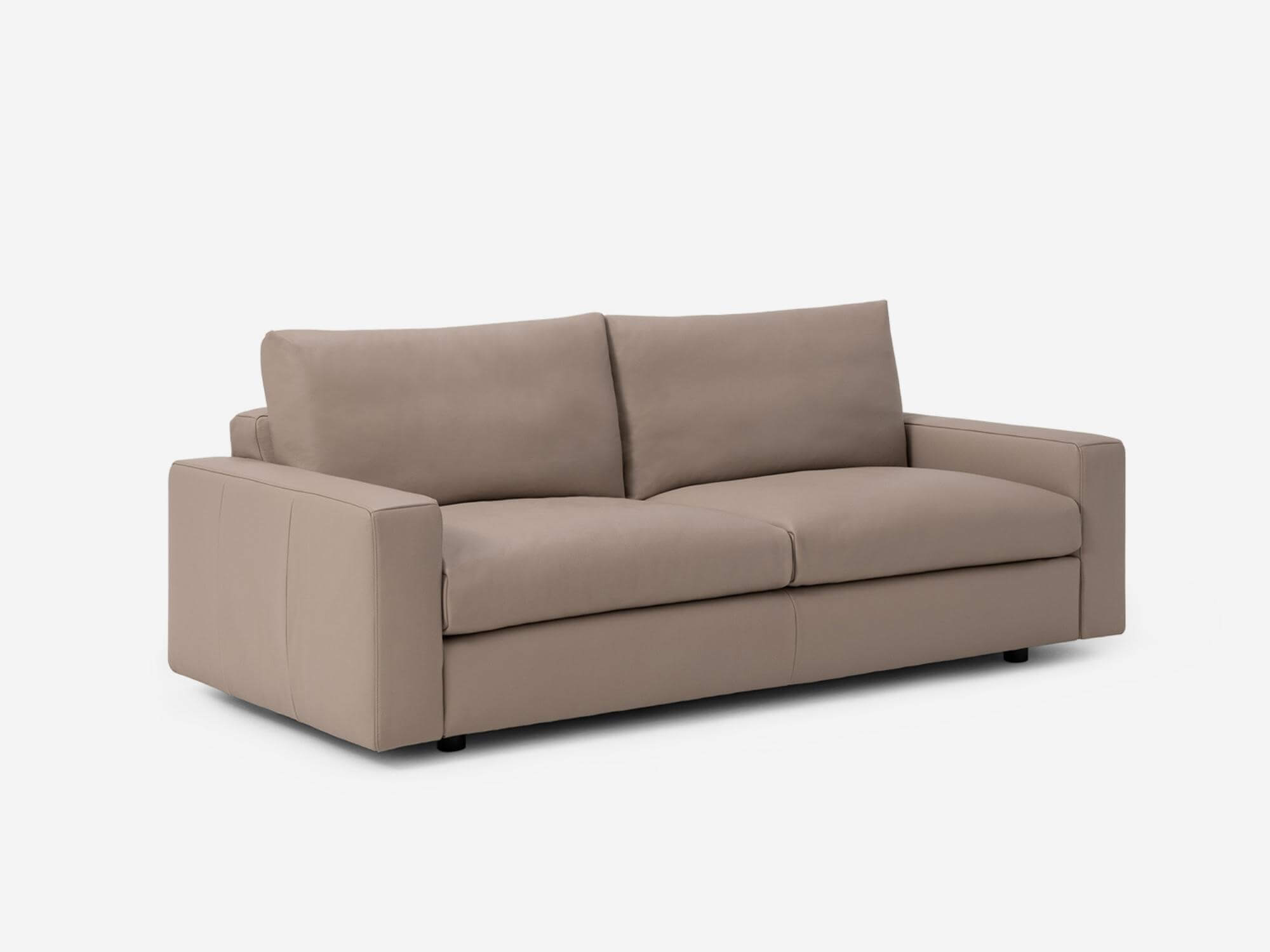 Angled view of the 85" Cello Plush sofa in gray leather