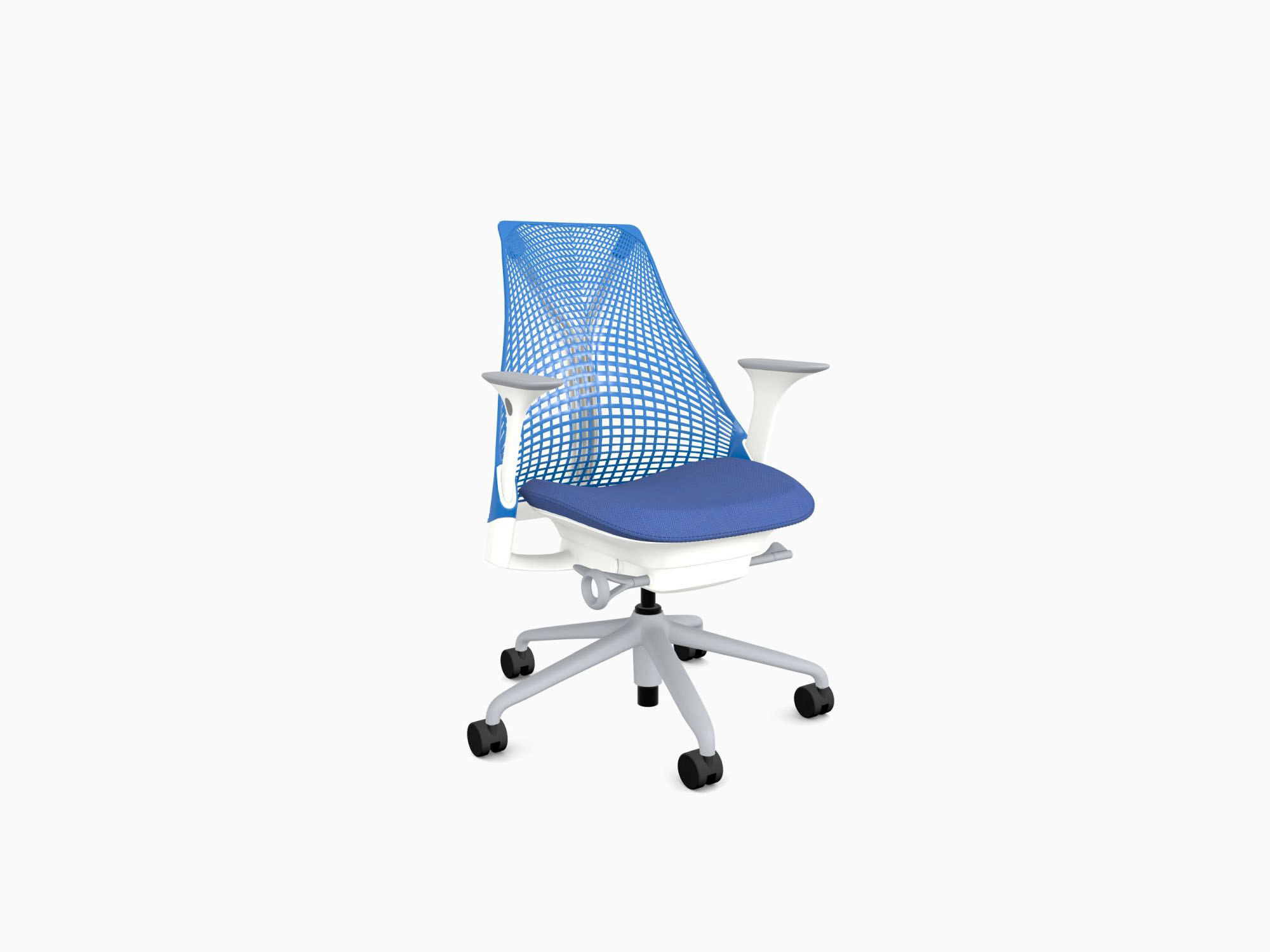 Herman Miller office chair with fog base in rhythm berry blue front angle view