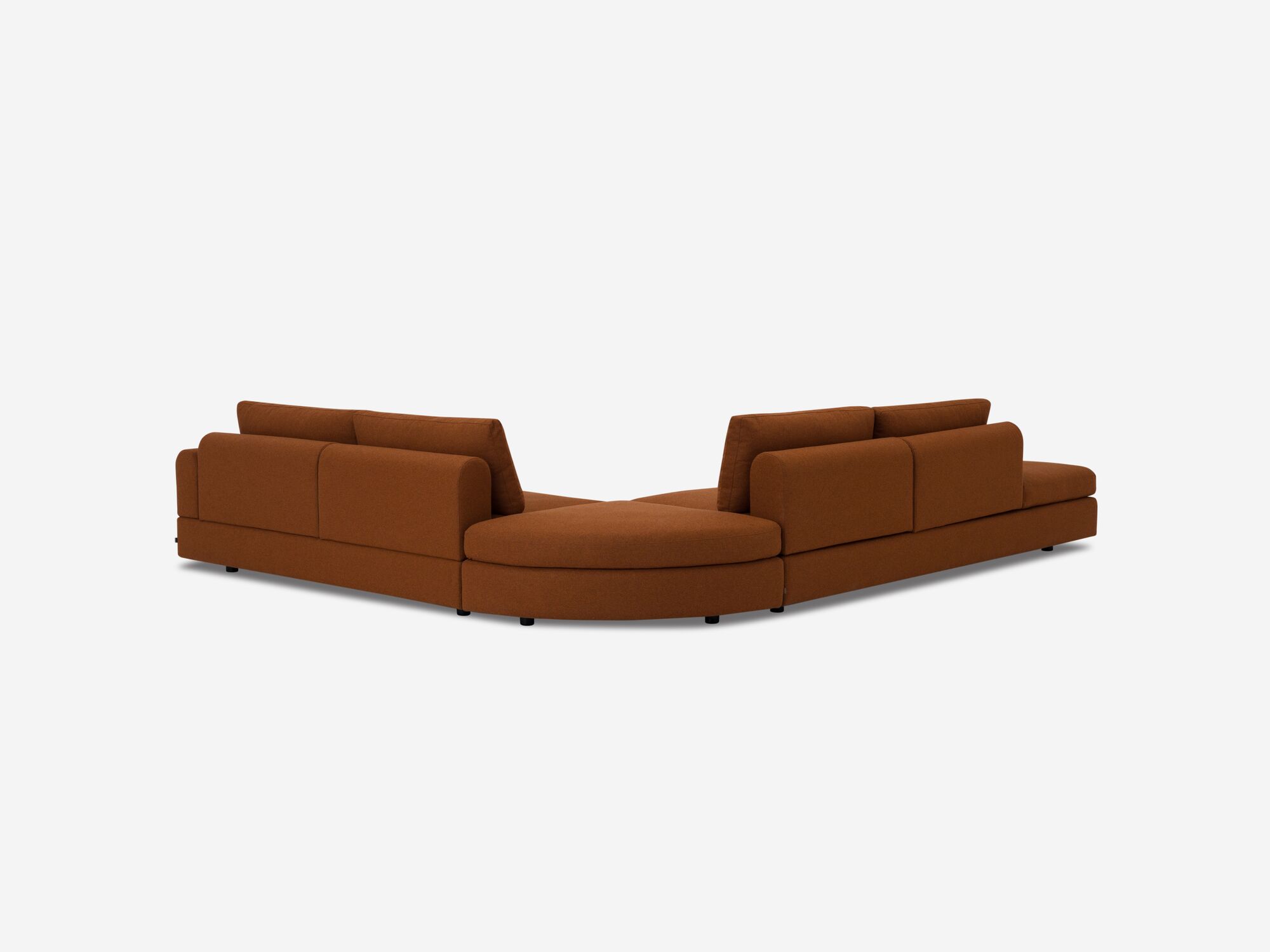 Back angle view of burnt orange sectional sofa